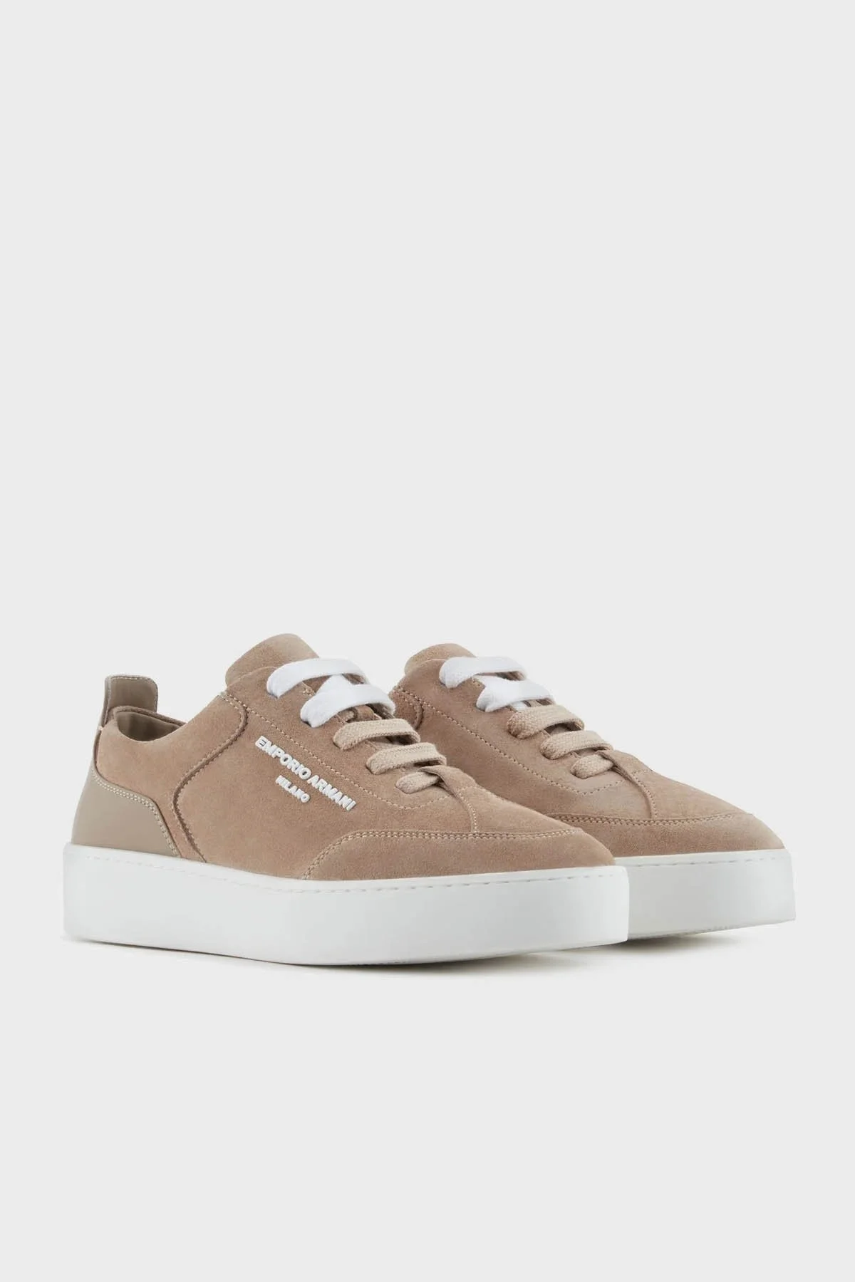 Emporio Armani Logolu Süet Sneaker Bayan Ayakkabı X3X207 XR158 00085 BEJ - 2
