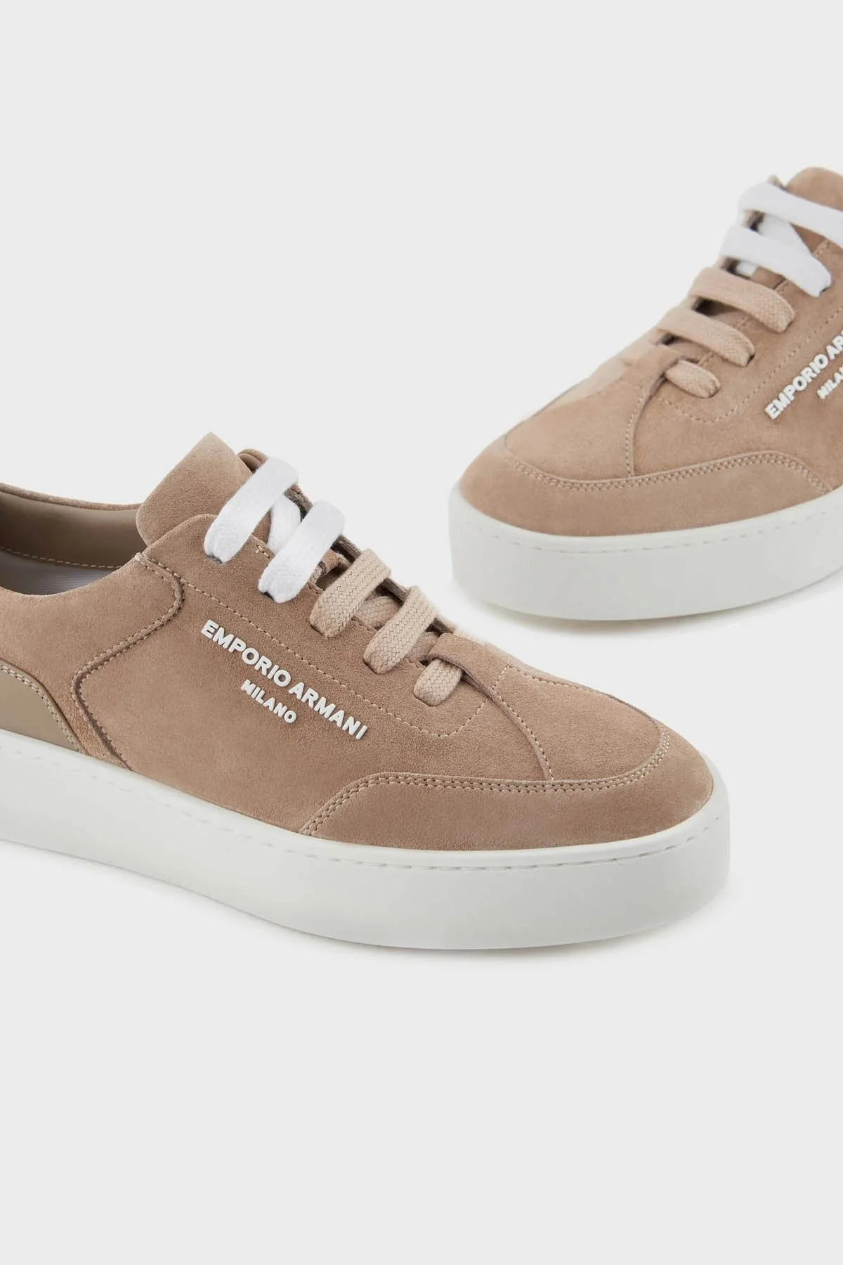 Emporio Armani Logolu Süet Sneaker Bayan Ayakkabı X3X207 XR158 00085 BEJ - 3