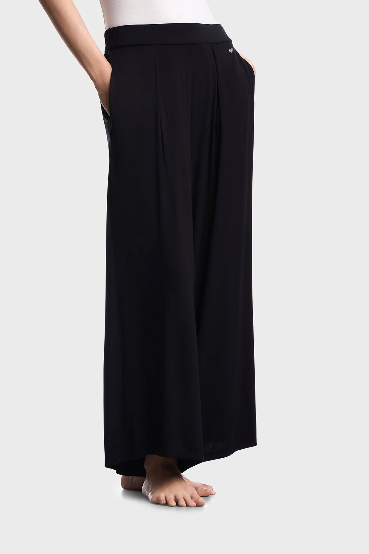 Emporio Armani Logolu Wide Leg Yüksek Bel Bayan Pantolon EW000522 AF19024 UC001 SİYAH - 1