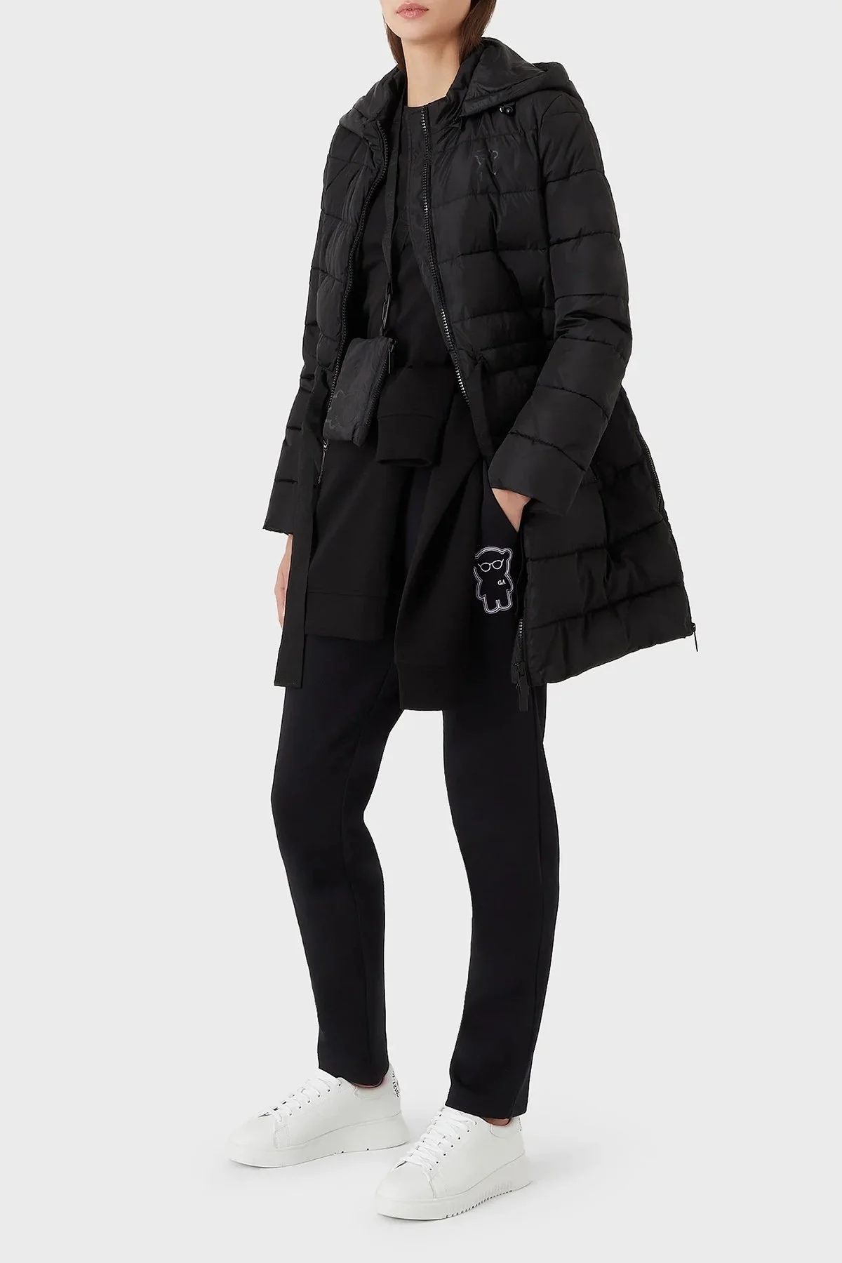 Emporio Armani Logolu Yalıtımlı Çıkarılabilir Kapüşonlu Regular Fit Kapitone Bayan Mont 6L2L73 2NGAZ 0999 SİYAH - 3