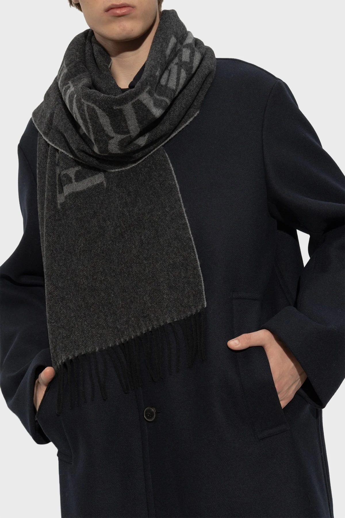 Emporio Armani Logolu Yünlü Erkek Atkı 625072 3F364 00321 SİYAH-GRİ - 1