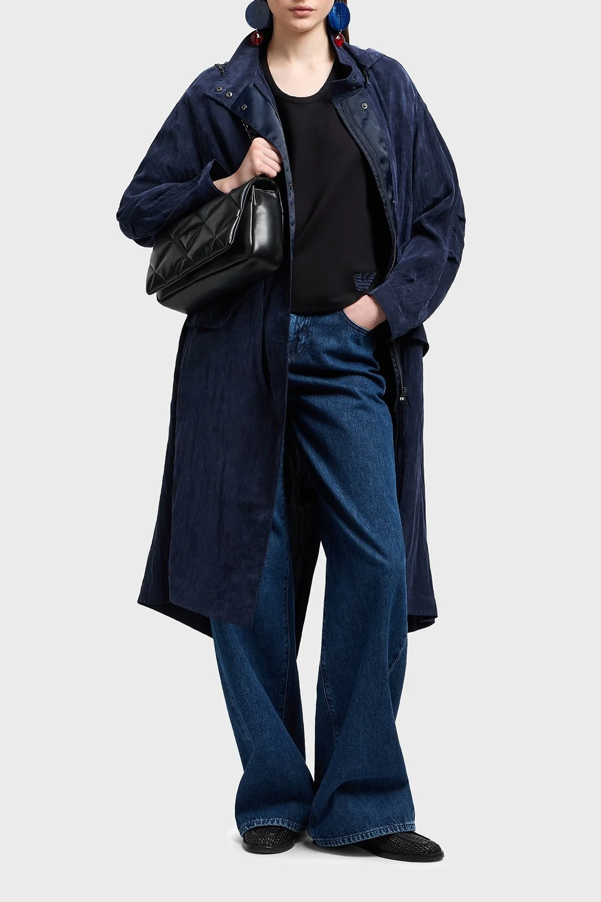 Emporio Armani Loose Fit Bisiklet Yaka Arka Kısmı Cupro Bayan T Shirt EW000488 AF12911 UC001 SİYAH - 7