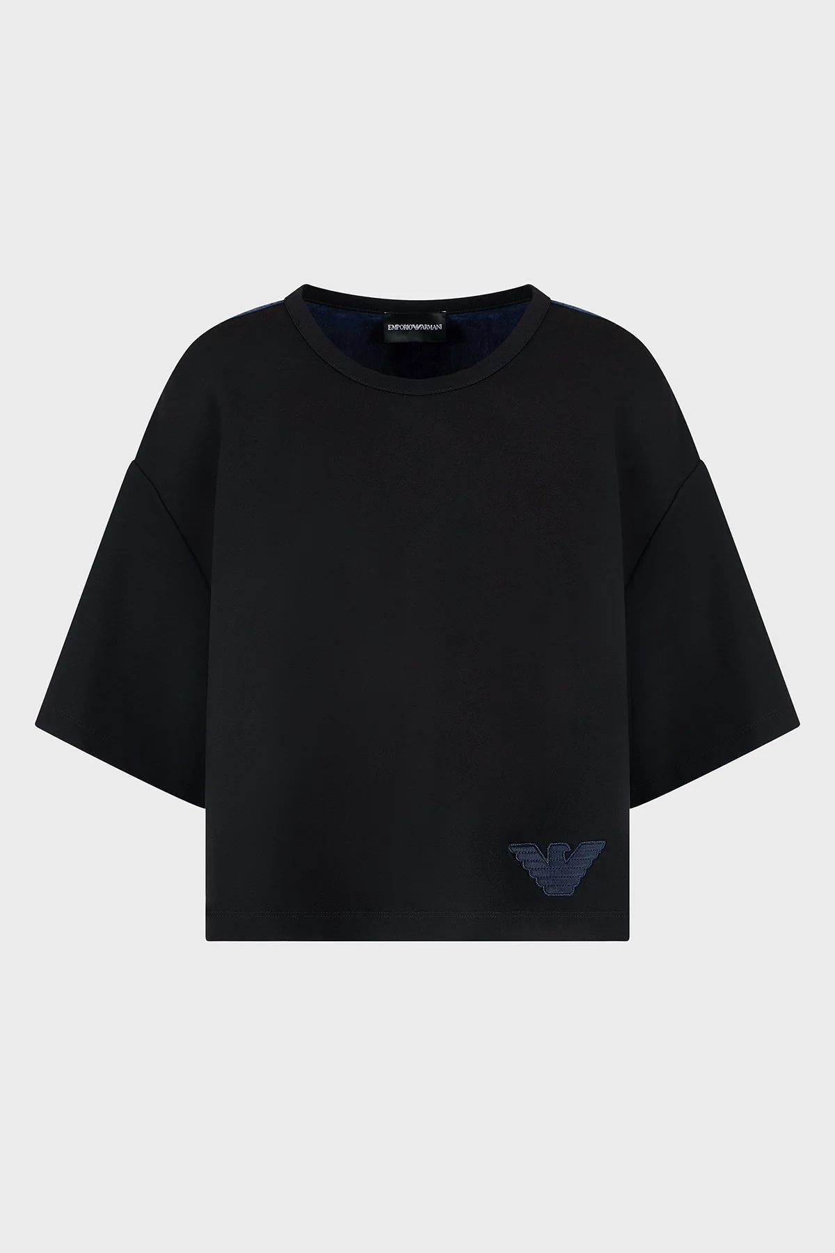 Emporio Armani Loose Fit Bisiklet Yaka Arka Kısmı Cupro Kadın T Shirt EW000488 AF12911 UC001 SİYAH - 5