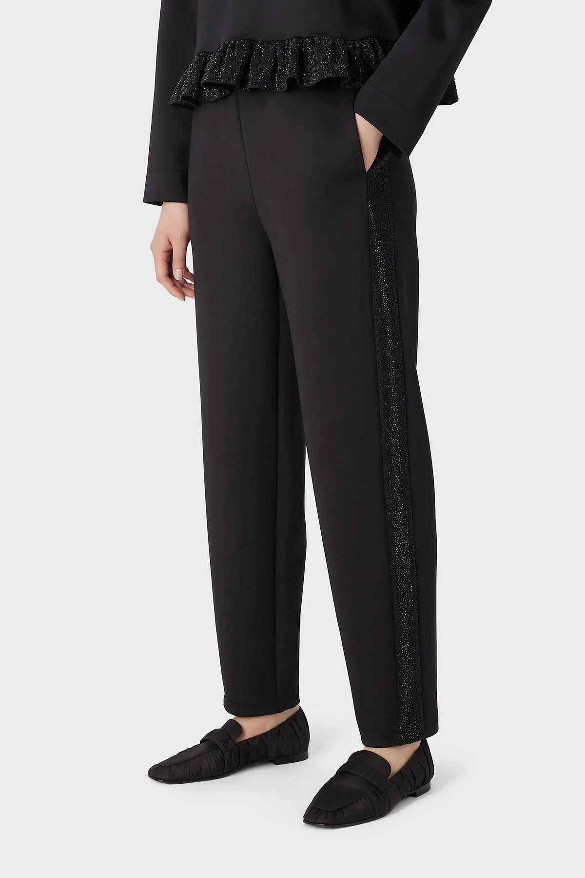 Emporio Armani Loose Fit Elastik Bel Bantlı Streç Bayan Pantolon 3R2P7H 2JVLZ 0999 SİYAH - 1