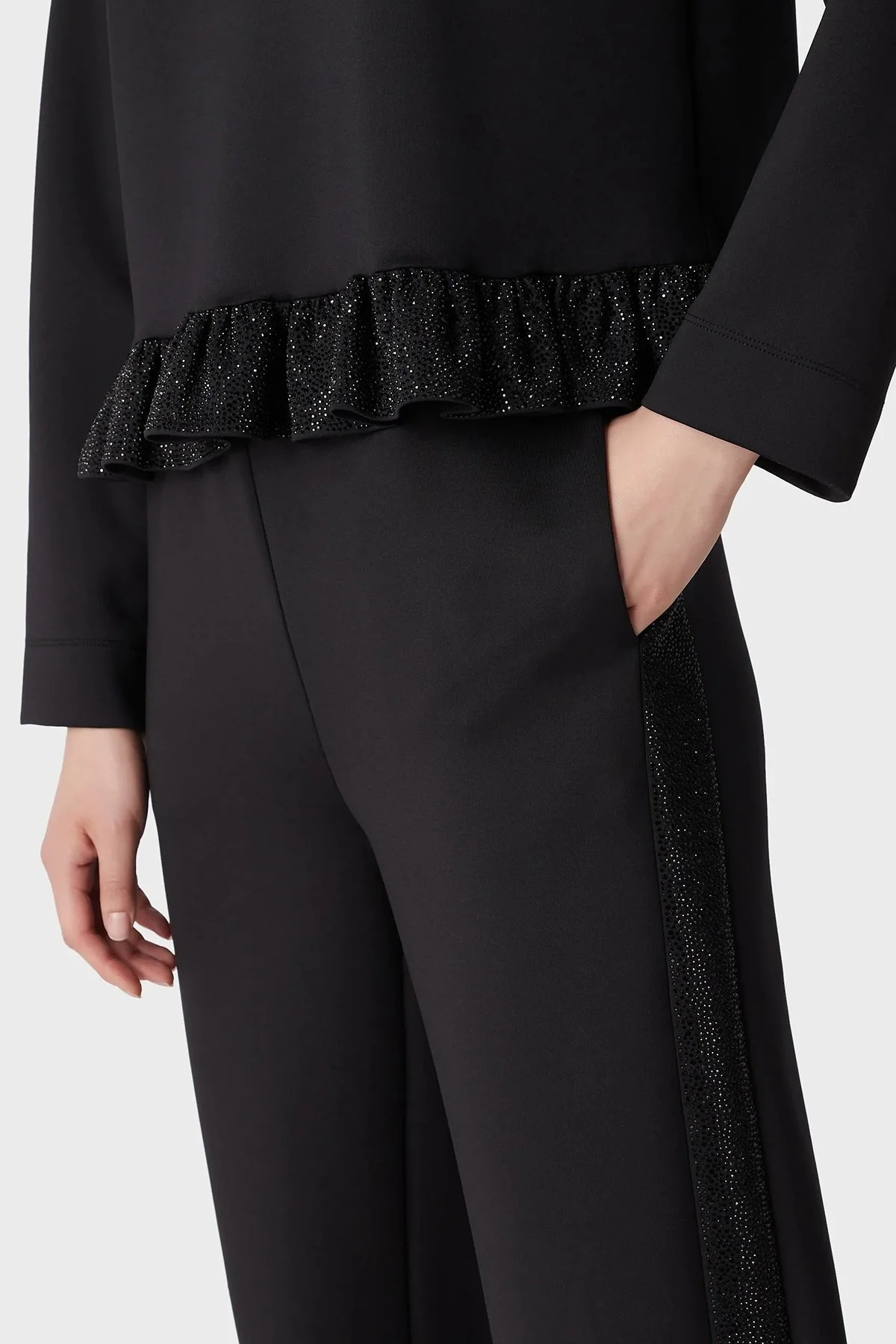 Emporio Armani Loose Fit Elastik Bel Bantlı Streç Bayan Pantolon 3R2P7H 2JVLZ 0999 SİYAH - 3