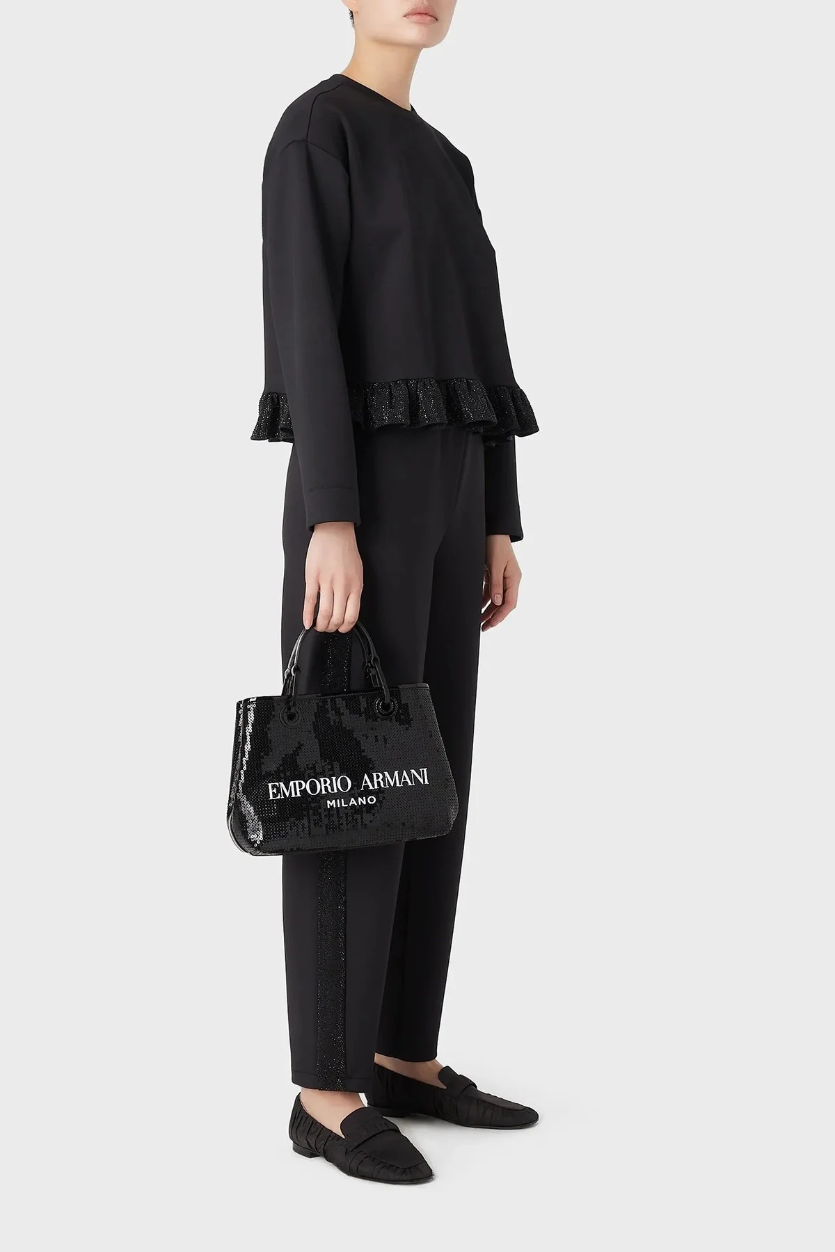 Emporio Armani Loose Fit Elastik Bel Bantlı Streç Bayan Pantolon 3R2P7H 2JVLZ 0999 SİYAH - 4