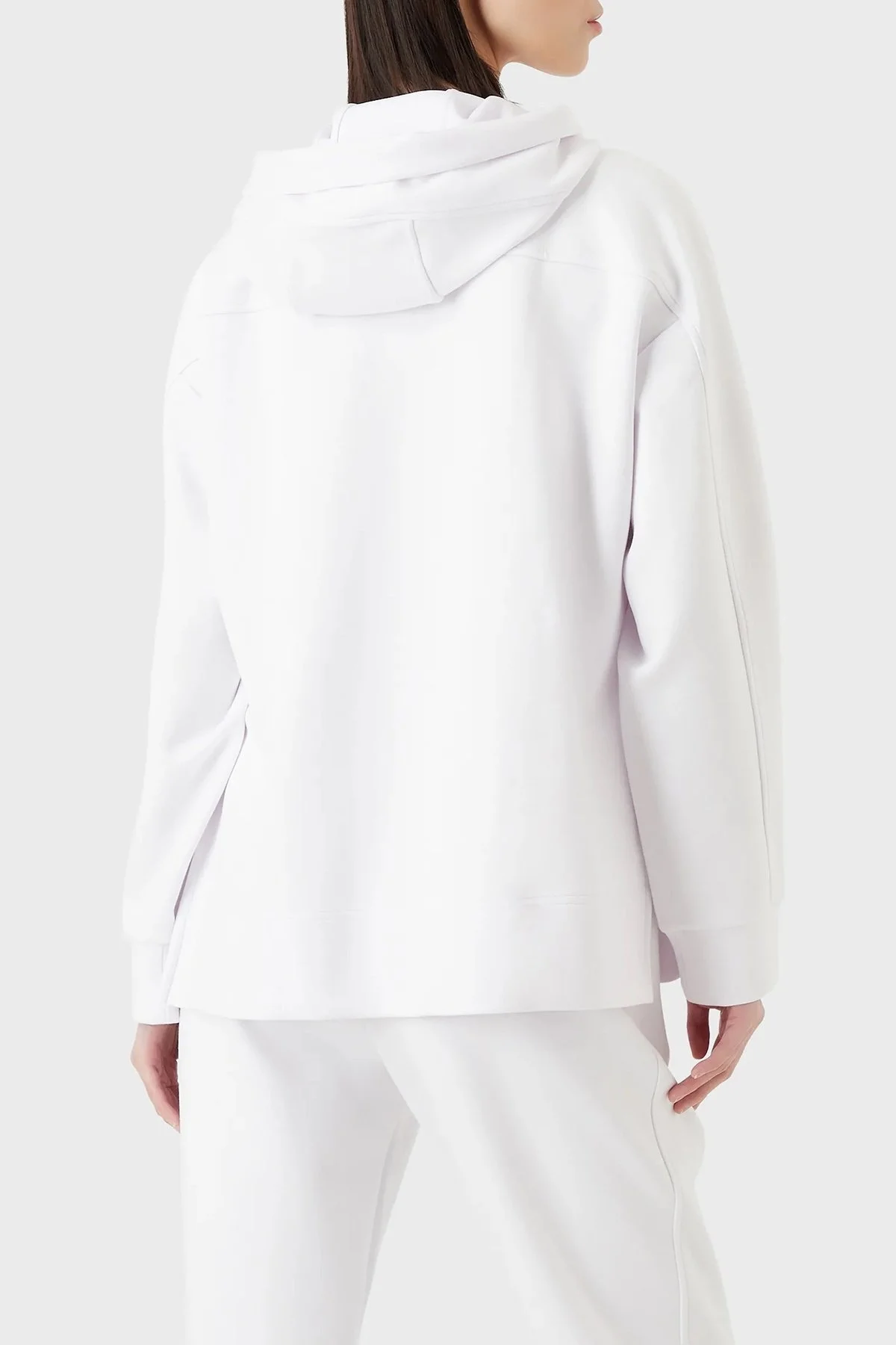 Emporio Armani Loose Fit Kanguru Cepli Kapüşonlu Bayan Sweat 3R2M7C 2JVKZ 0100 BEYAZ - 4