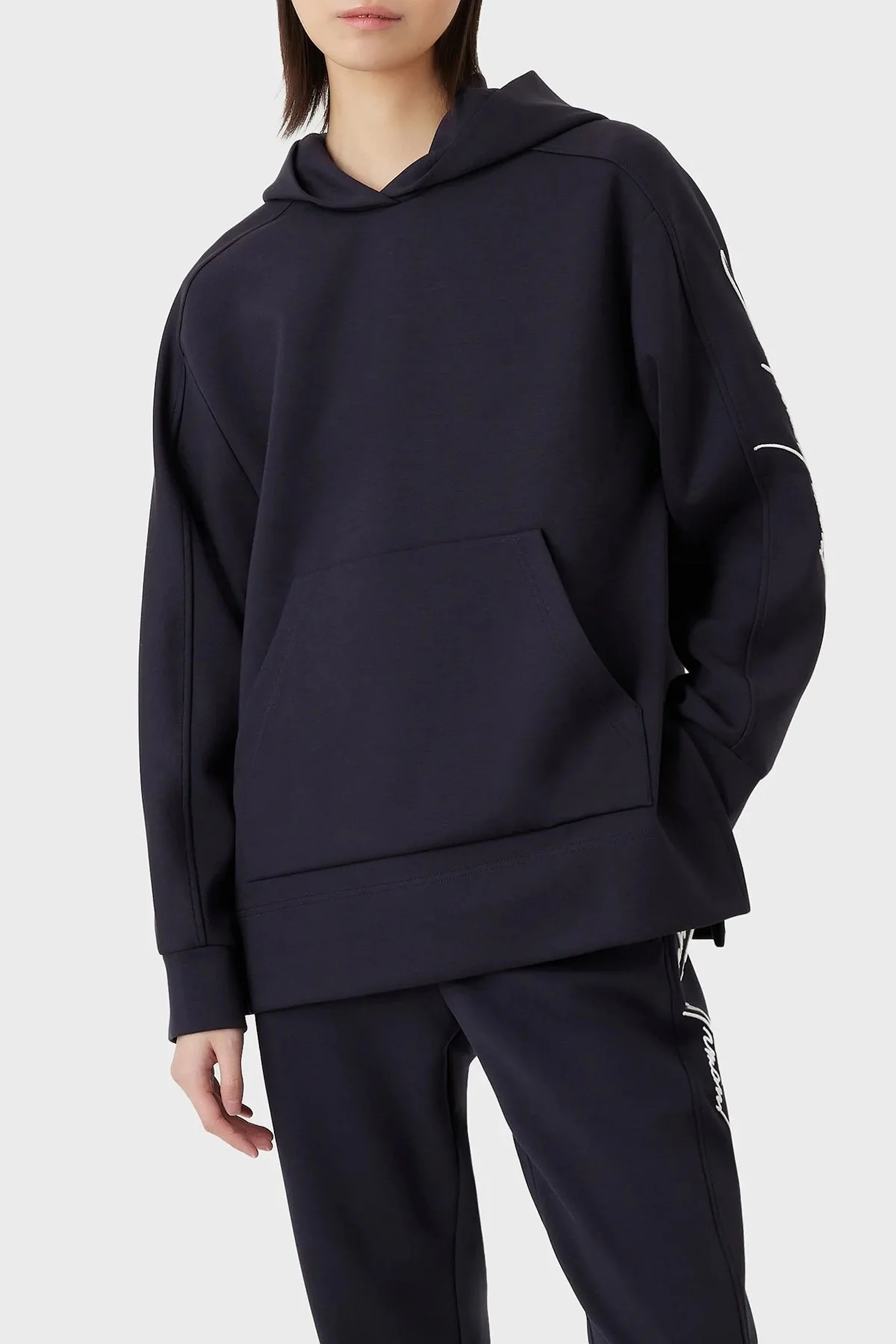 Emporio Armani Loose Fit Kanguru Cepli Kapüşonlu Bayan Sweat 3R2M7C 2JVKZ 0828 LACİVERT - 1