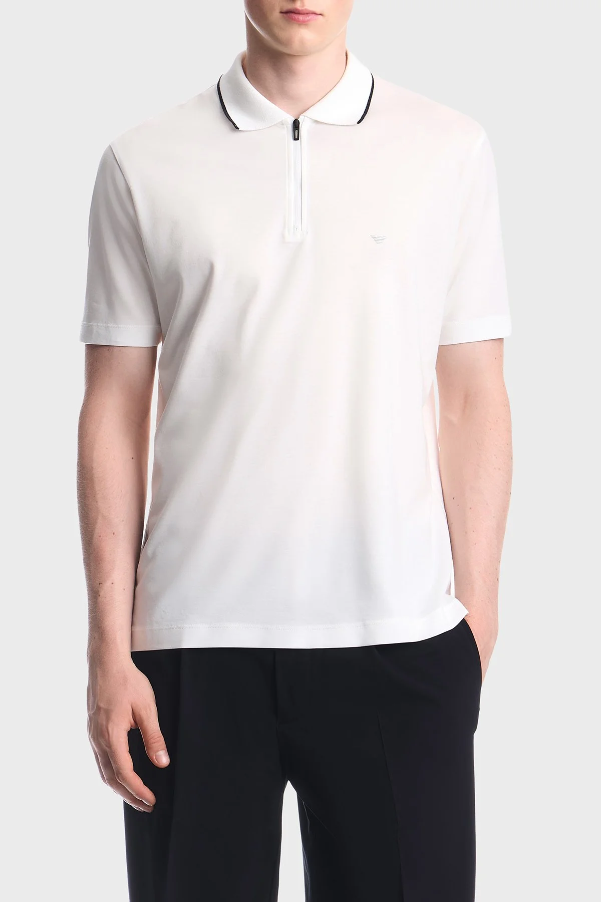Emporio Armani Lyocell Karışımlı Fermuarlı Erkek Polo EM006341 AF10017 U0003 Beyaz - 1