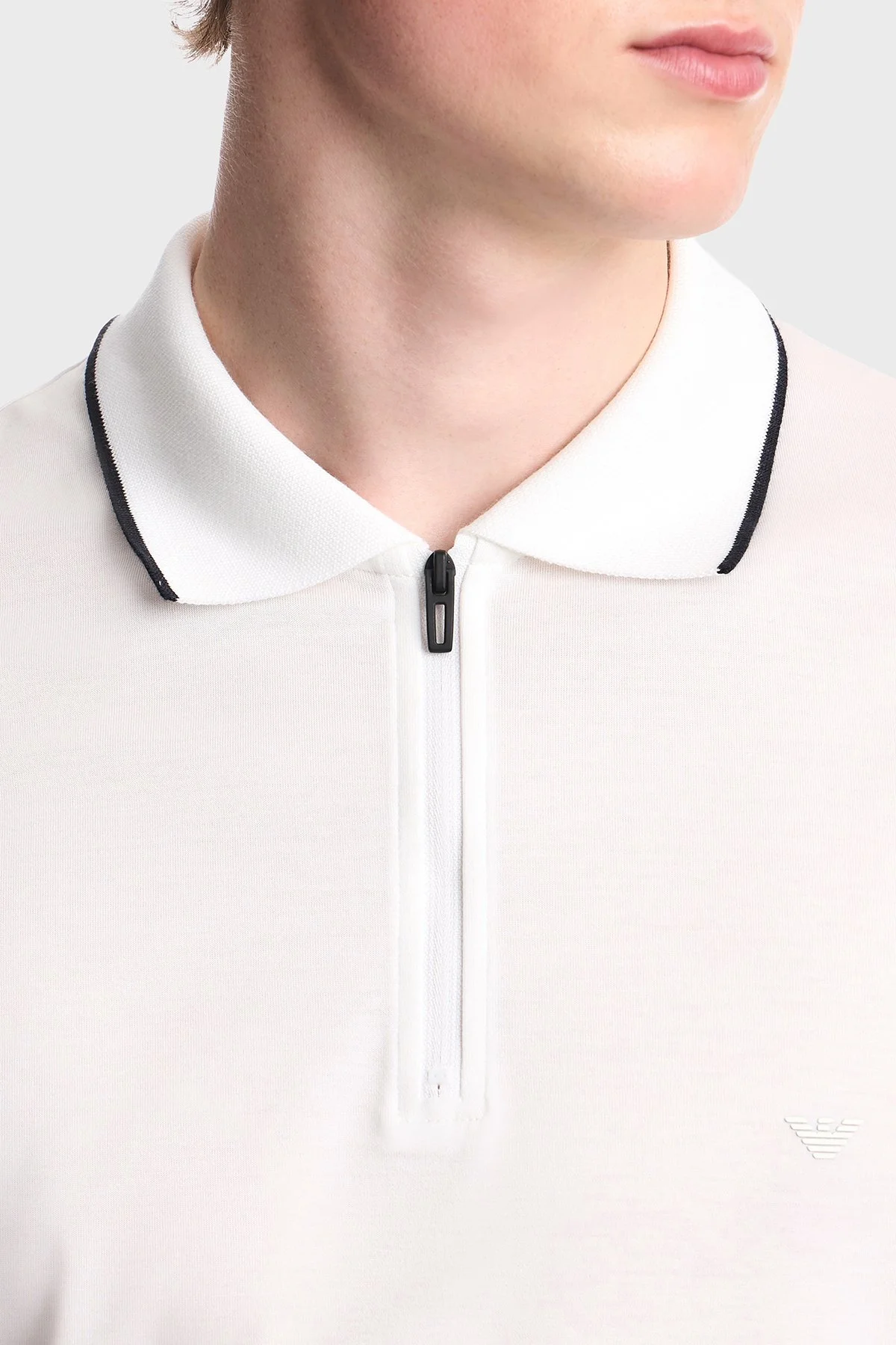 Emporio Armani Lyocell Karışımlı Fermuarlı Erkek Polo EM006341 AF10017 U0003 Beyaz - 5