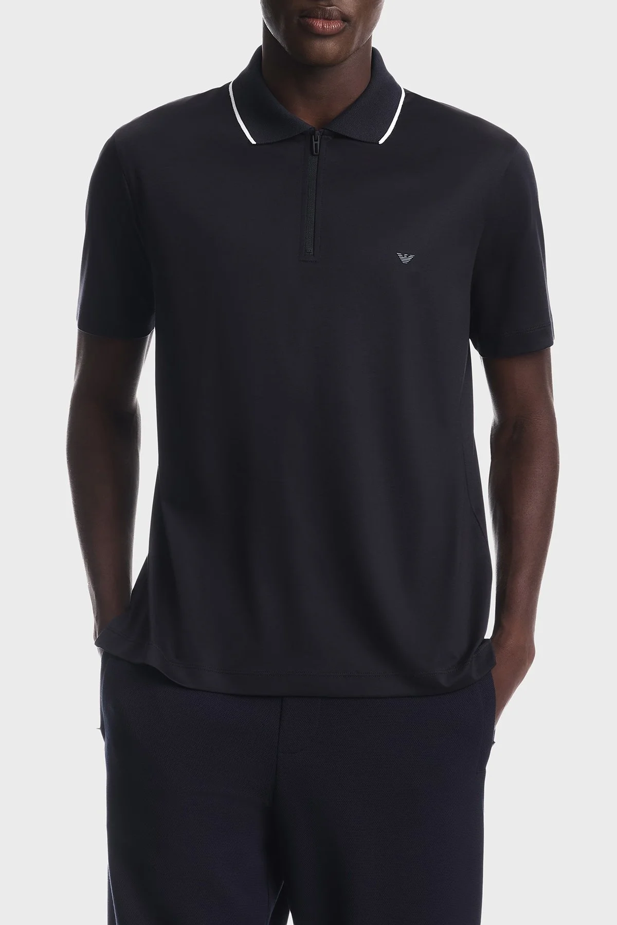 Emporio Armani Lyocell Karışımlı Fermuarlı Erkek Polo EM006341 AF10017 UB118 Lacivert - 1