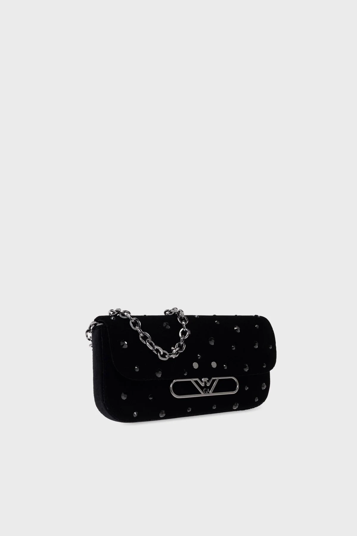 Emporio Armani Metal Logolu Taşlı Kadife Mini Bayan Çanta EW001492 AF14788 UC001 SİYAH - 10