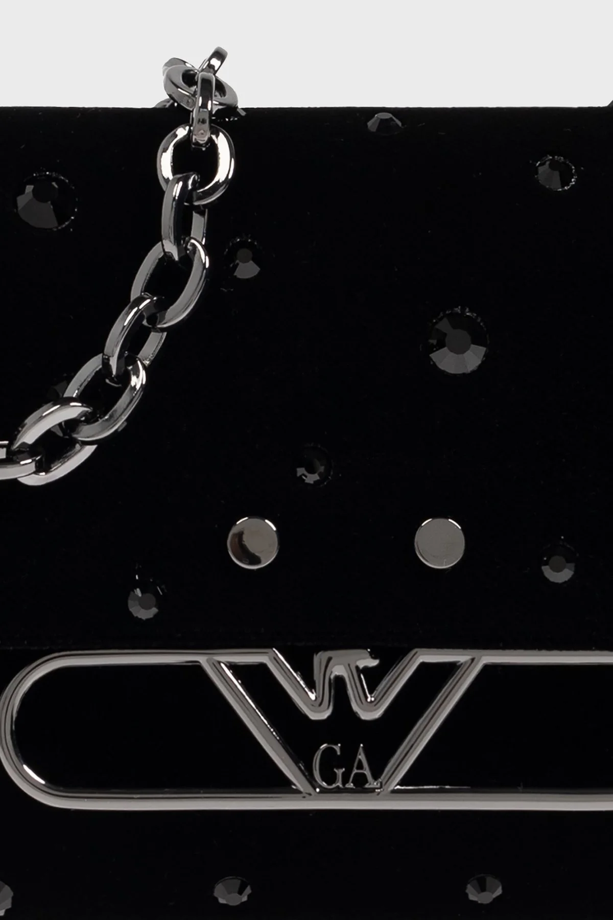 Emporio Armani Metal Logolu Taşlı Kadife Mini Bayan Çanta EW001492 AF14788 UC001 SİYAH - 12