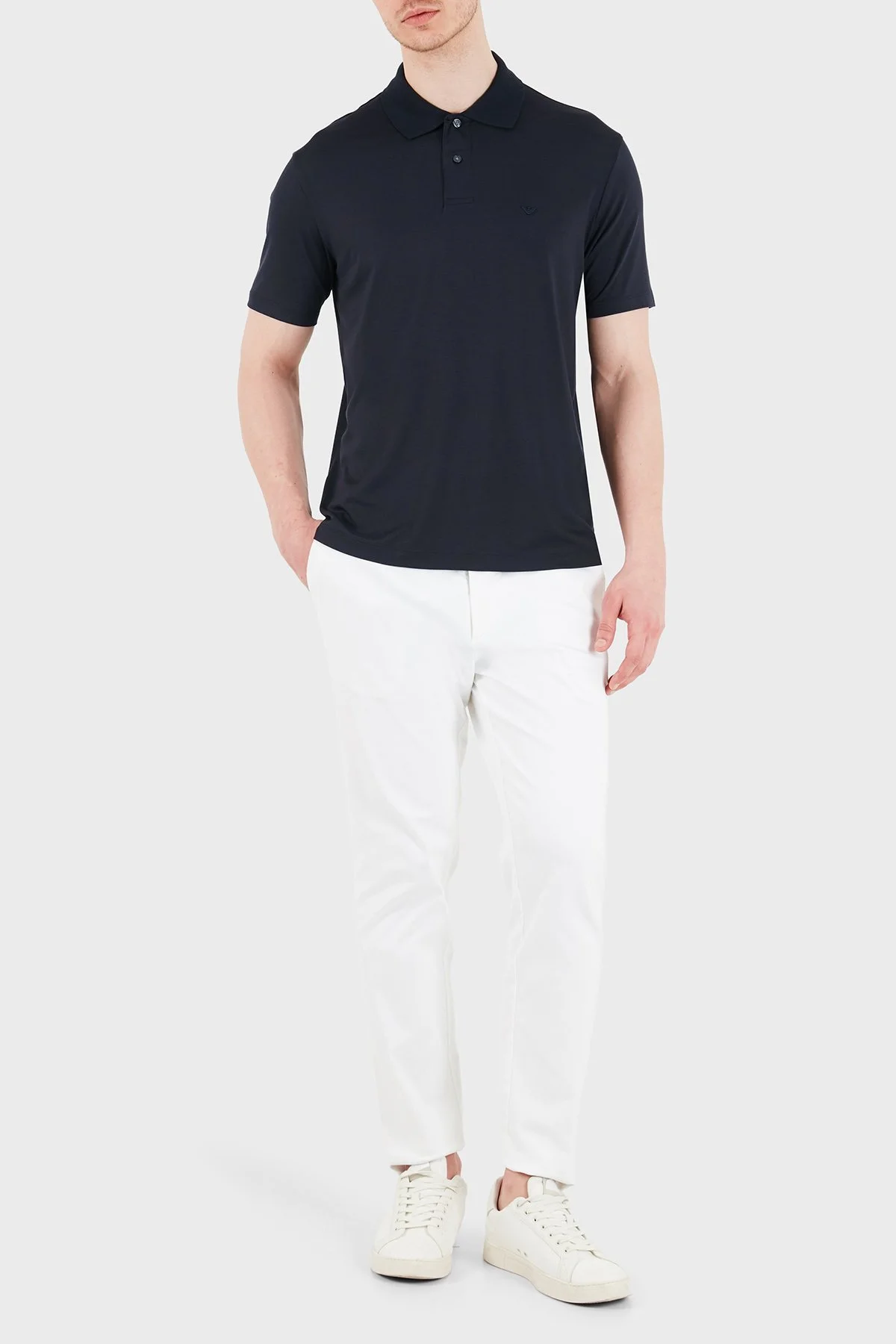 Emporio Armani Modal ve İpek Karışımlı Düğmeli Erkek Polo EM004526 AF13721 UB118 LACİVERT - 2
