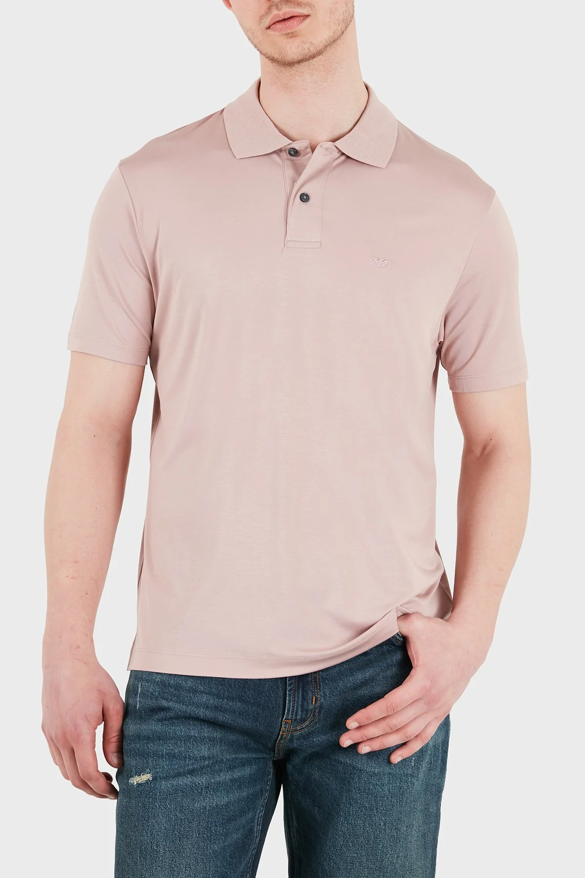 Emporio Armani Modal ve İpek Karışımlı Kısa Kollu Düğmeli Erkek Polo EM004526 AF13721 U4079 PUDRA - 3