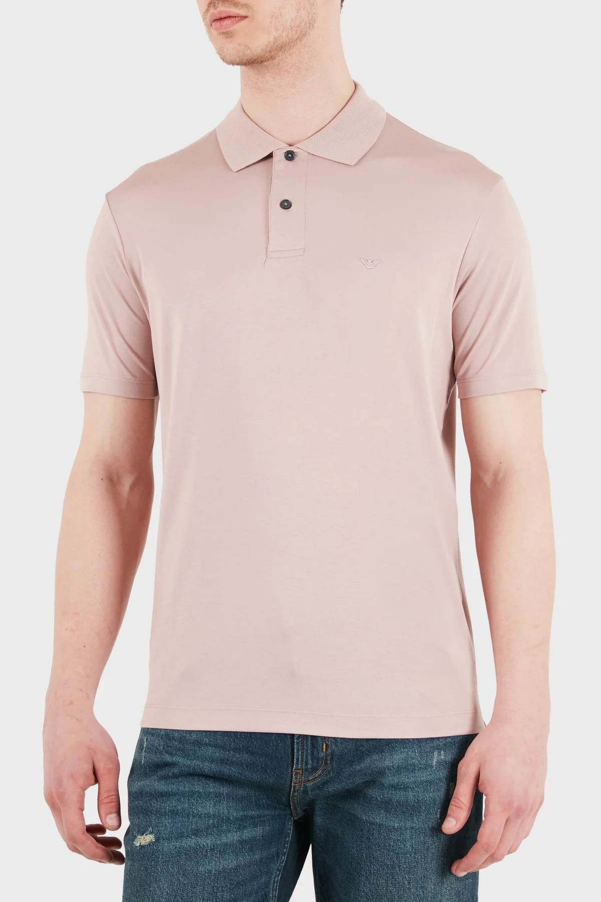Emporio Armani Modal ve İpek Karışımlı Kısa Kollu Düğmeli Erkek Polo EM004526 AF13721 U4079 PUDRA - 4
