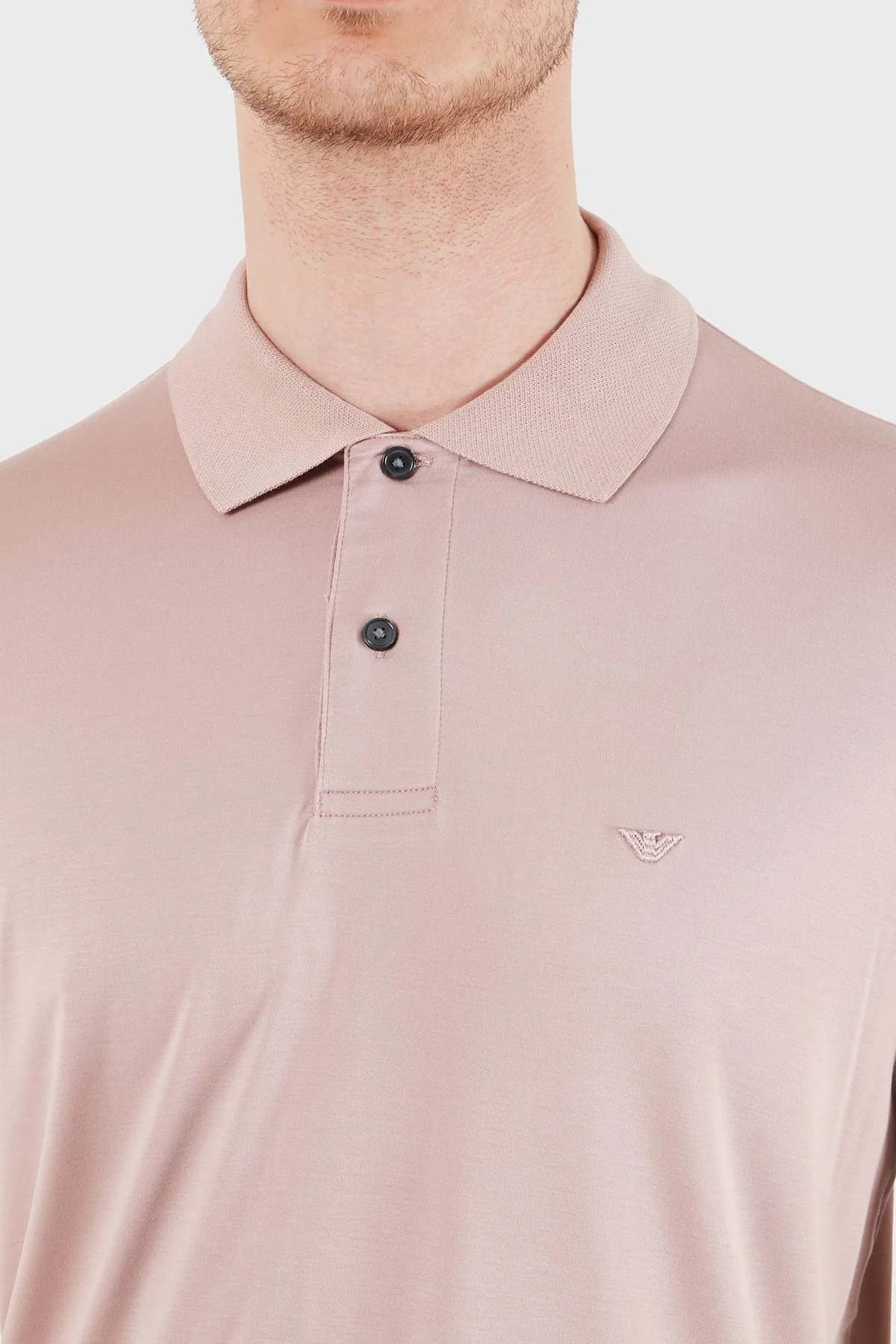 Emporio Armani Modal ve İpek Karışımlı Kısa Kollu Düğmeli Erkek Polo EM004526 AF13721 U4079 PUDRA - 5