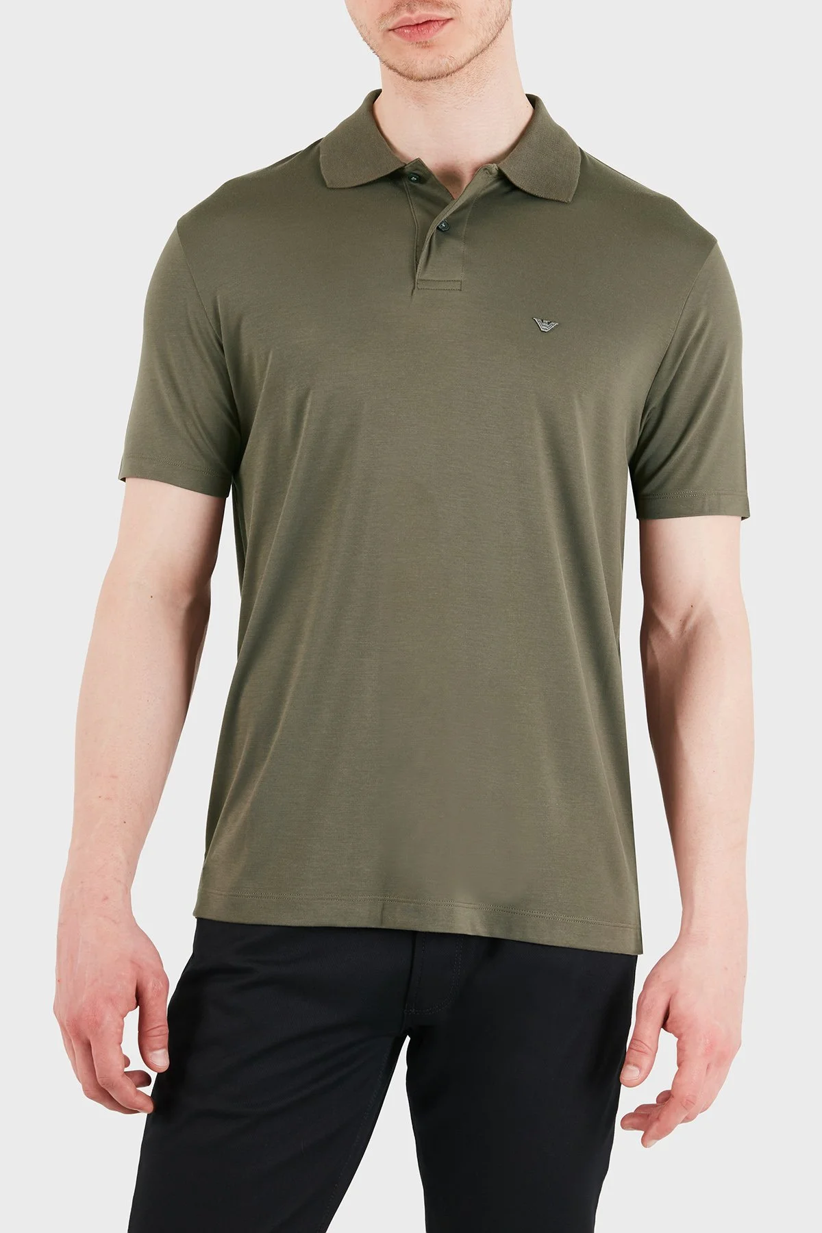 Emporio Armani Modal ve İpek Karışımlı Kısa Kollu Düğmeli Erkek Polo EM004526 AF13721 U6200 HAKİ - 1