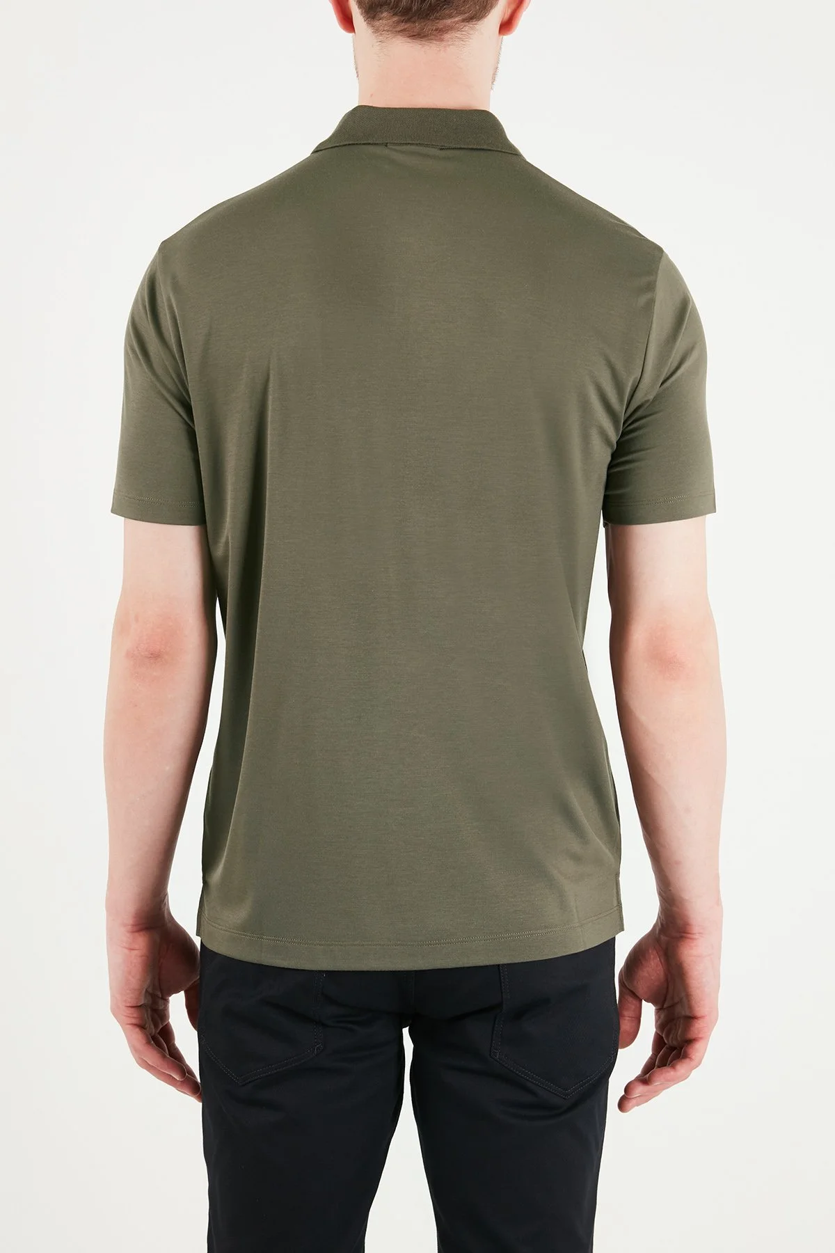 Emporio Armani Modal ve İpek Karışımlı Kısa Kollu Düğmeli Erkek Polo EM004526 AF13721 U6200 HAKİ - 3