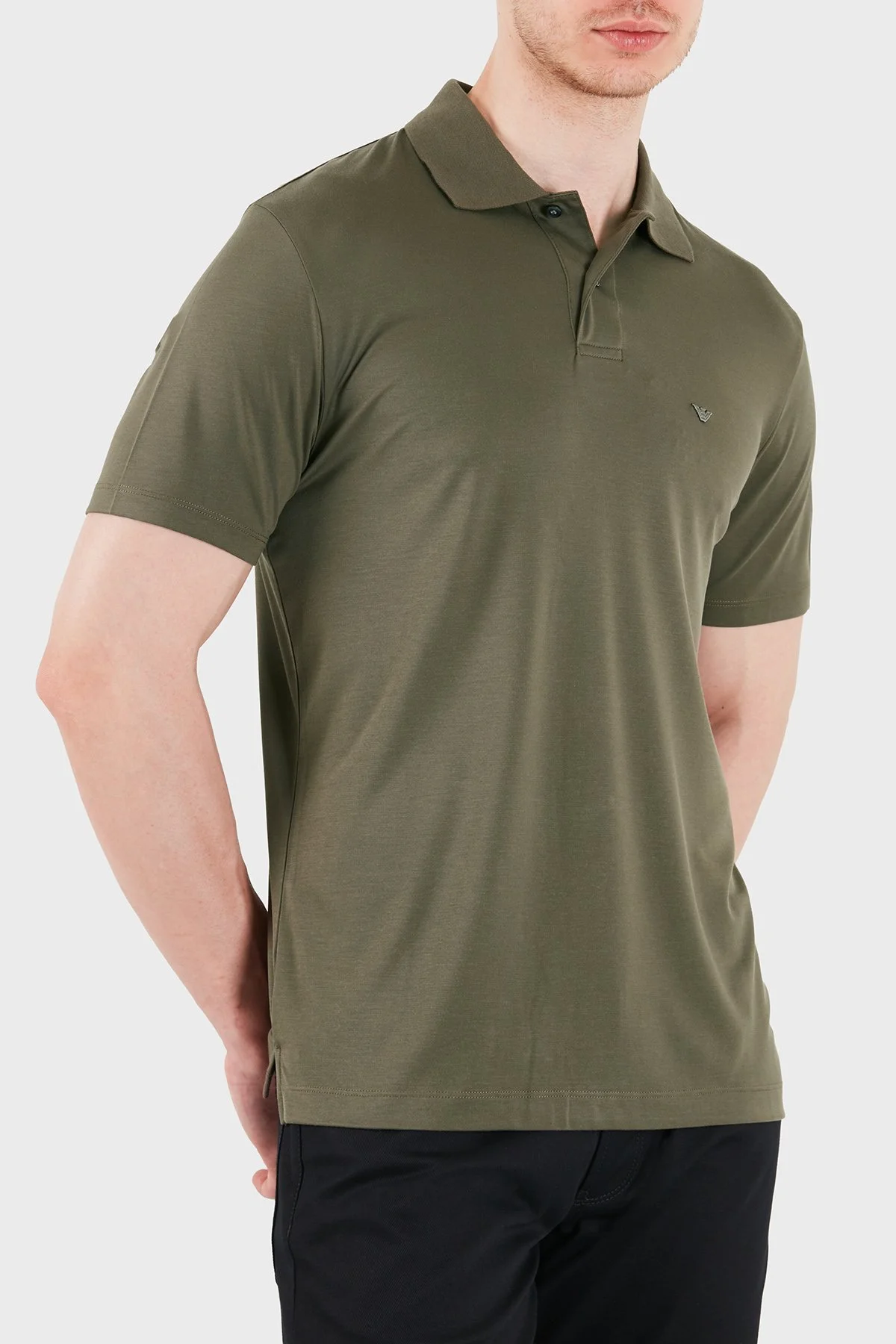 Emporio Armani Modal ve İpek Karışımlı Kısa Kollu Düğmeli Erkek Polo EM004526 AF13721 U6200 HAKİ - 5