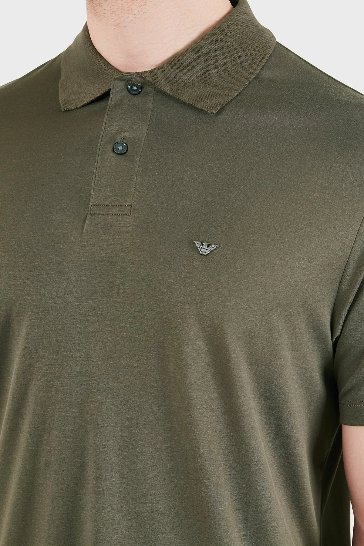 Emporio Armani Modal ve İpek Karışımlı Kısa Kollu Düğmeli Erkek Polo EM004526 AF13721 U6200 HAKİ - 6