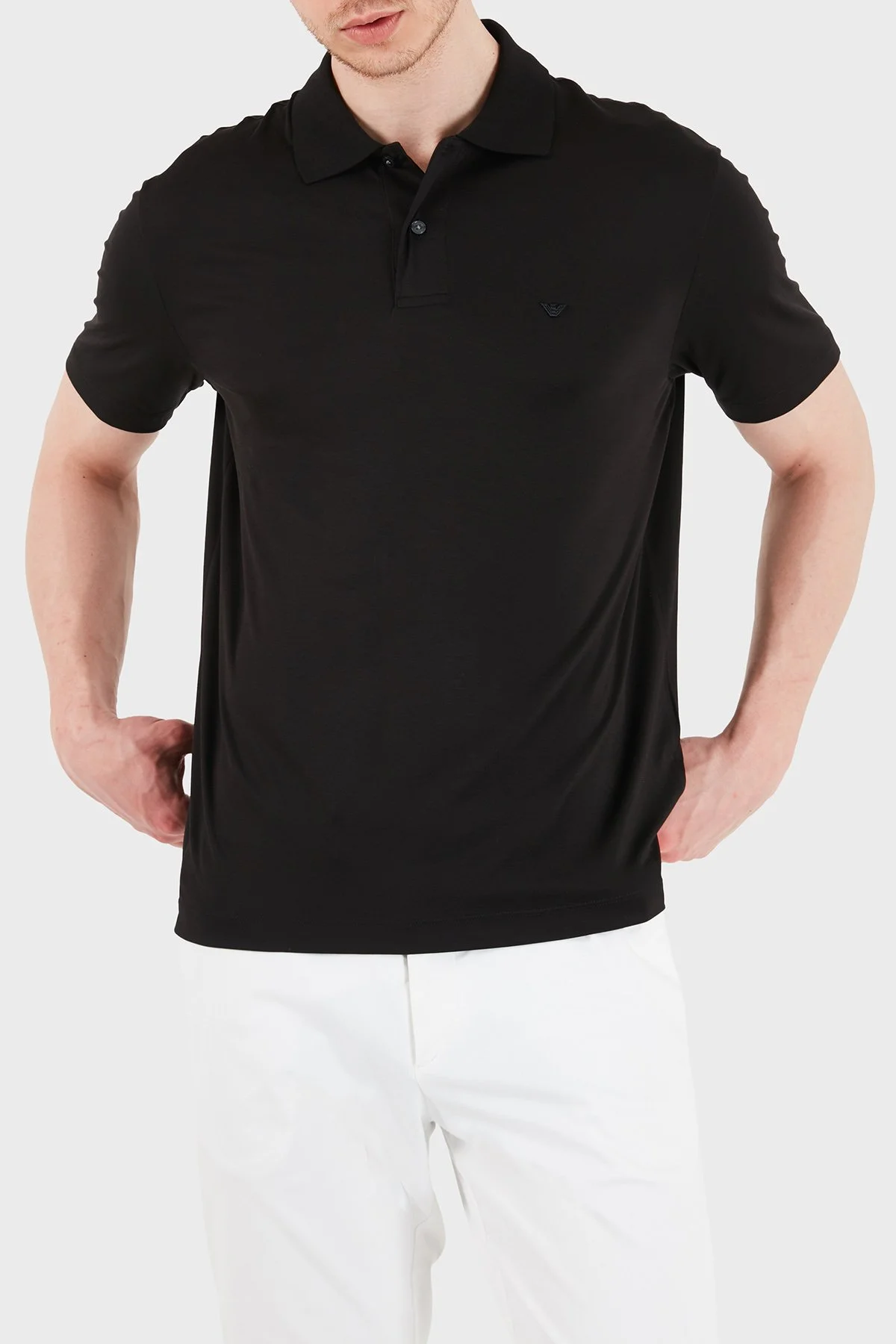 Emporio Armani Modal ve İpek Karışımlı Regular Fit Düğmeli Erkek Polo EM004526 AF13721 UC001 SİYAH - 1