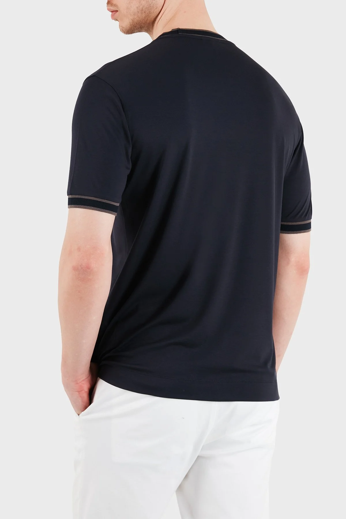 Emporio Armani Modal ve İpek Karışımlı Slim Fit Bisiklet Yaka Erkek T Shirt EM005361 AF13721 UB118 LACİVERT - 3