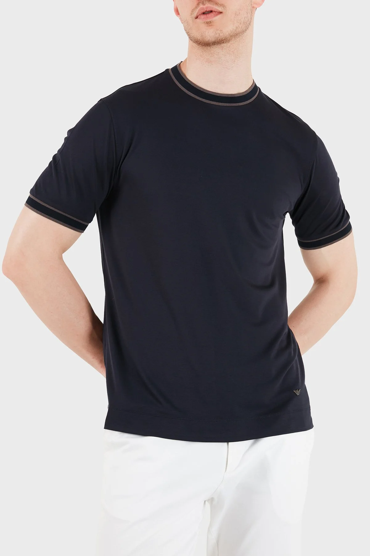 Emporio Armani Modal ve İpek Karışımlı Slim Fit Bisiklet Yaka Erkek T Shirt EM005361 AF13721 UB118 LACİVERT - 4