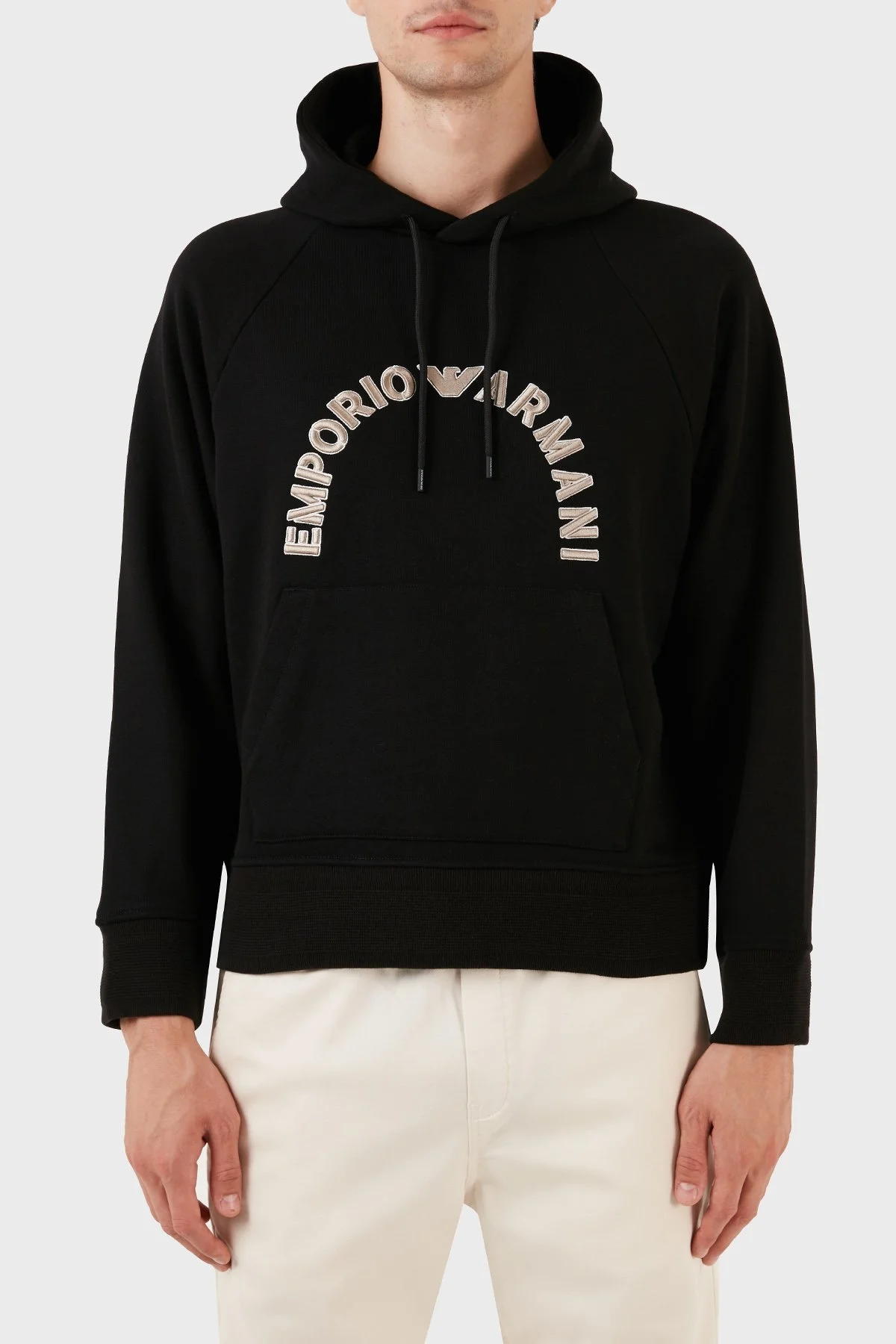 Emporio Armani Nakış İşlemeli Logolu Kapüşonlu Cepli Regular Fit Pamuklu Erkek Sweat 6R1ME9 1JWPZ 00C5 SİYAH - 1