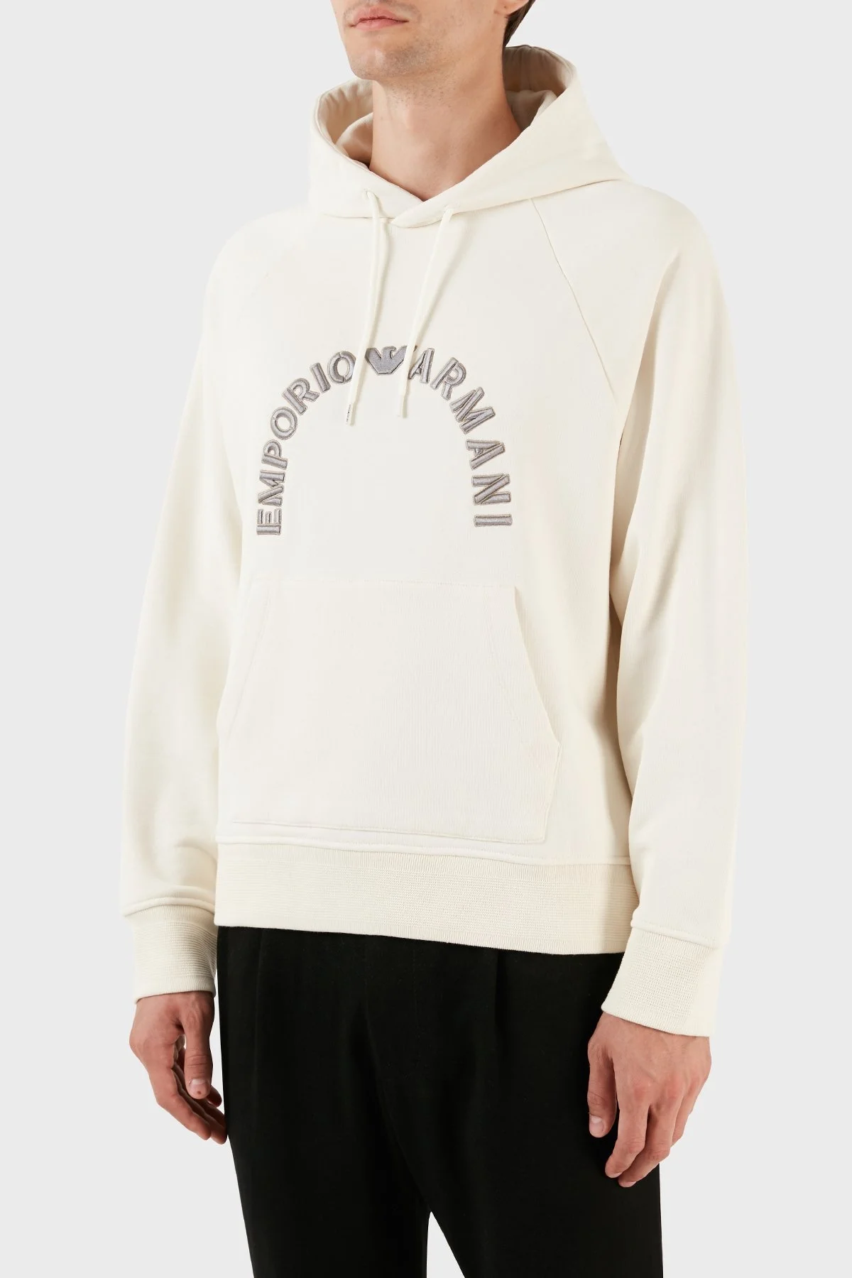 Emporio Armani Nakış İşlemeli Logolu Kapüşonlu Cepli Regular Fit Erkek Sweat 6R1ME9 1JWPZ 01L2 EKRU - 2