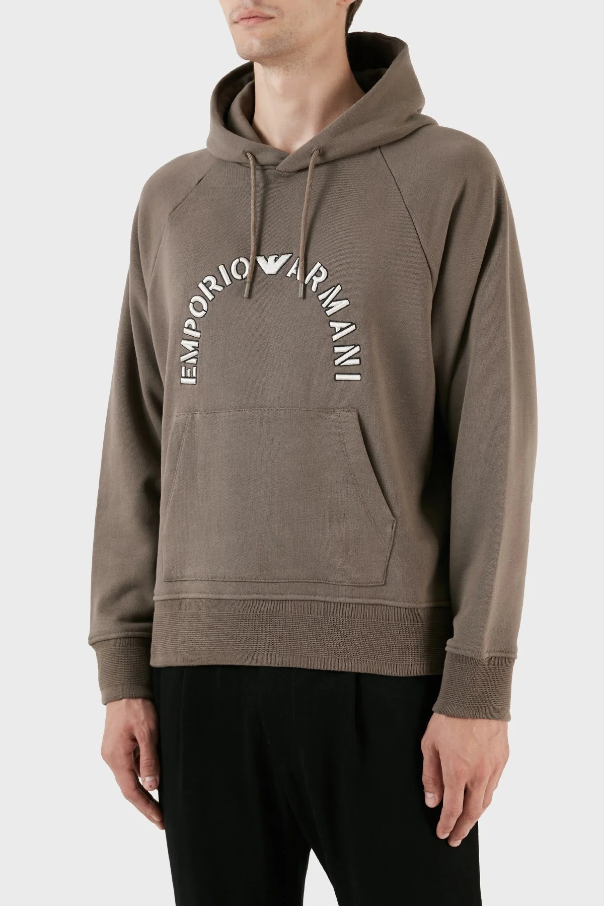 Emporio Armani Nakış İşlemeli Logolu Kapüşonlu Cepli Regular Fit Pamuklu Erkek Sweat 6R1ME9 1JWPZ 04A8 KAHVE - 7