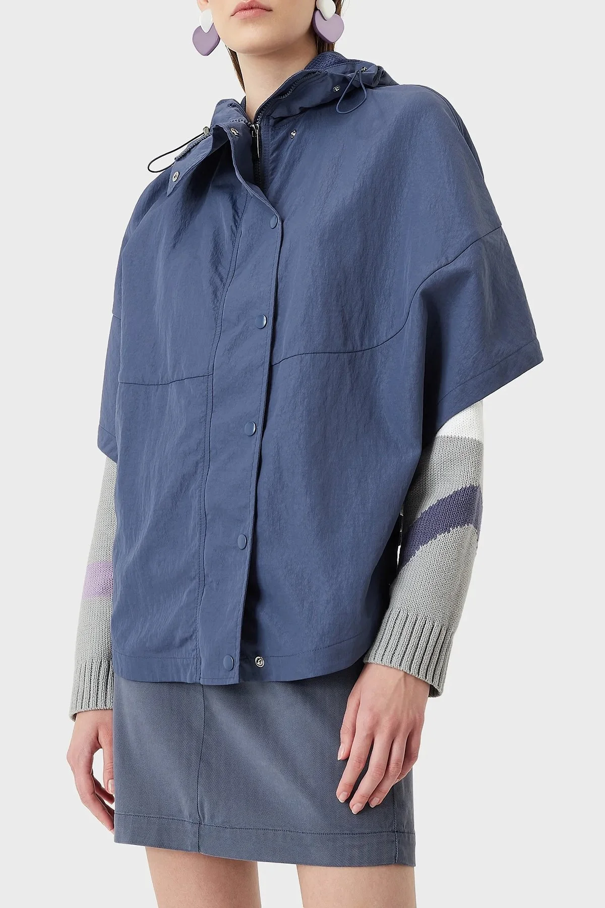 Emporio Armani Neme Dayanıklı Çabuk Kuruyan Kapüşonlu Regular Fit İnce Bayan Mont 6L2B61 2NIKZ 0914 LACİVERT - 1