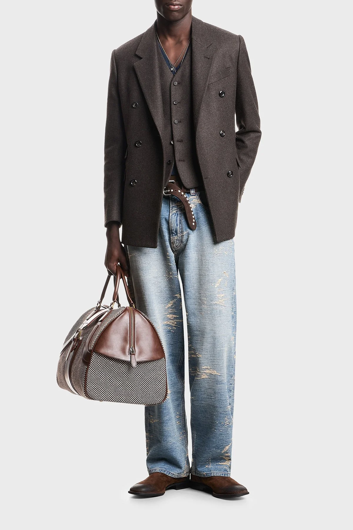Emporio Armani Normal Bel Geniş Paça Eskitilmiş Efektli Jeans Erkek Kot Pantolon EM006488 AF27794 MB003 Açık mavi - 1