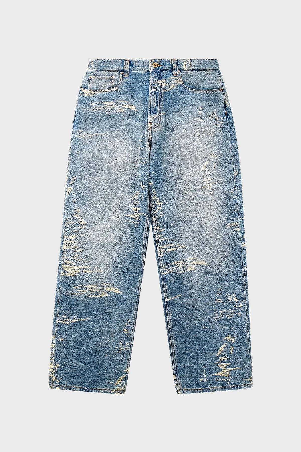 Emporio Armani Normal Bel Geniş Paça Eskitilmiş Efektli Jeans Erkek Kot Pantolon EM006488 AF27794 MB003 Açık mavi - 2