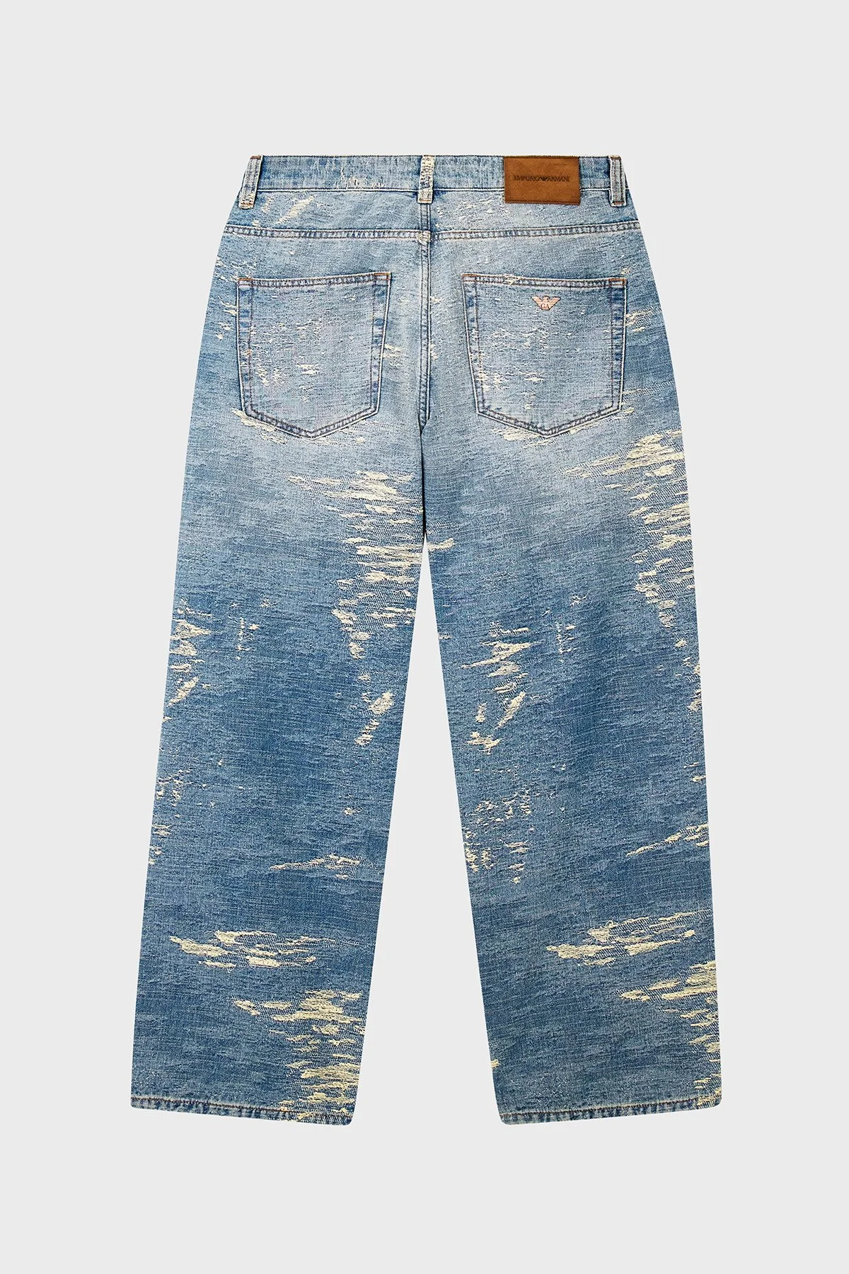Emporio Armani Normal Bel Geniş Paça Eskitilmiş Efektli Jeans Erkek Kot Pantolon EM006488 AF27794 MB003 Açık mavi - 3