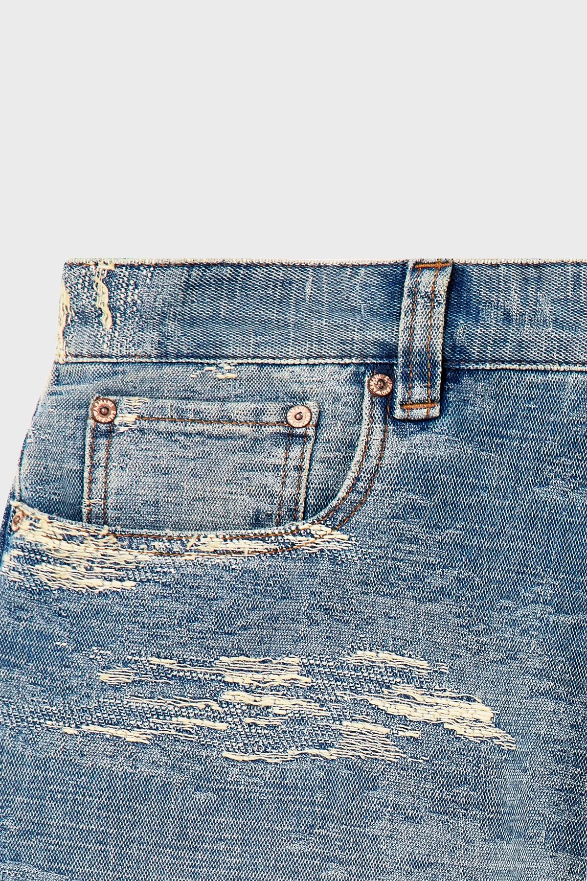 Emporio Armani Normal Bel Geniş Paça Eskitilmiş Efektli Jeans Erkek Kot Pantolon EM006488 AF27794 MB003 Açık mavi - 4