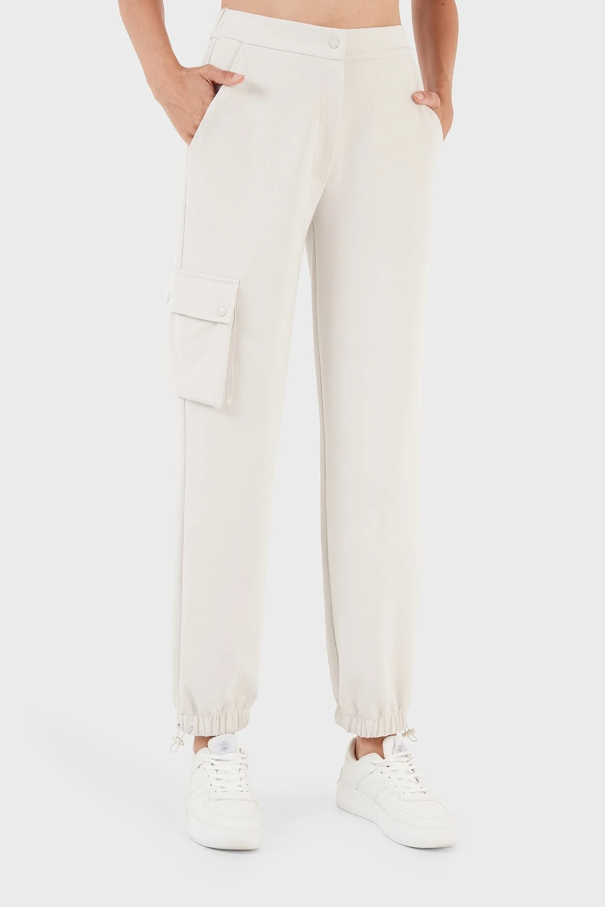 Emporio Armani Normal Bel Regular Fit Jogger Spor Bayan Pantolon 6R2P7G 2JRKZ 0103 EKRU - 8