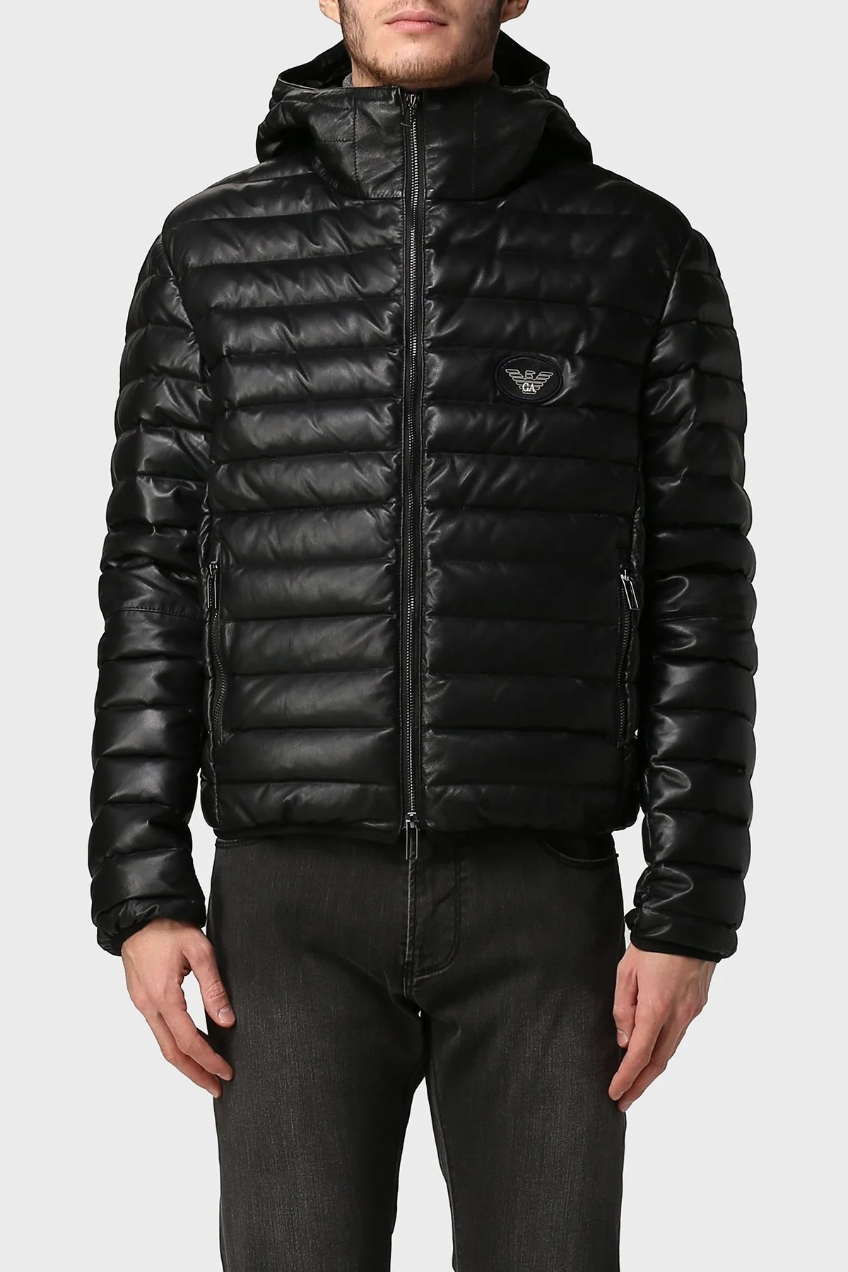 Emporio Armani Ördek Tüyü Dolgulu Kapüşonlu % 100 Kuzu Derisi Erkek Mont B1R03P B1P03 999 SİYAH - 1