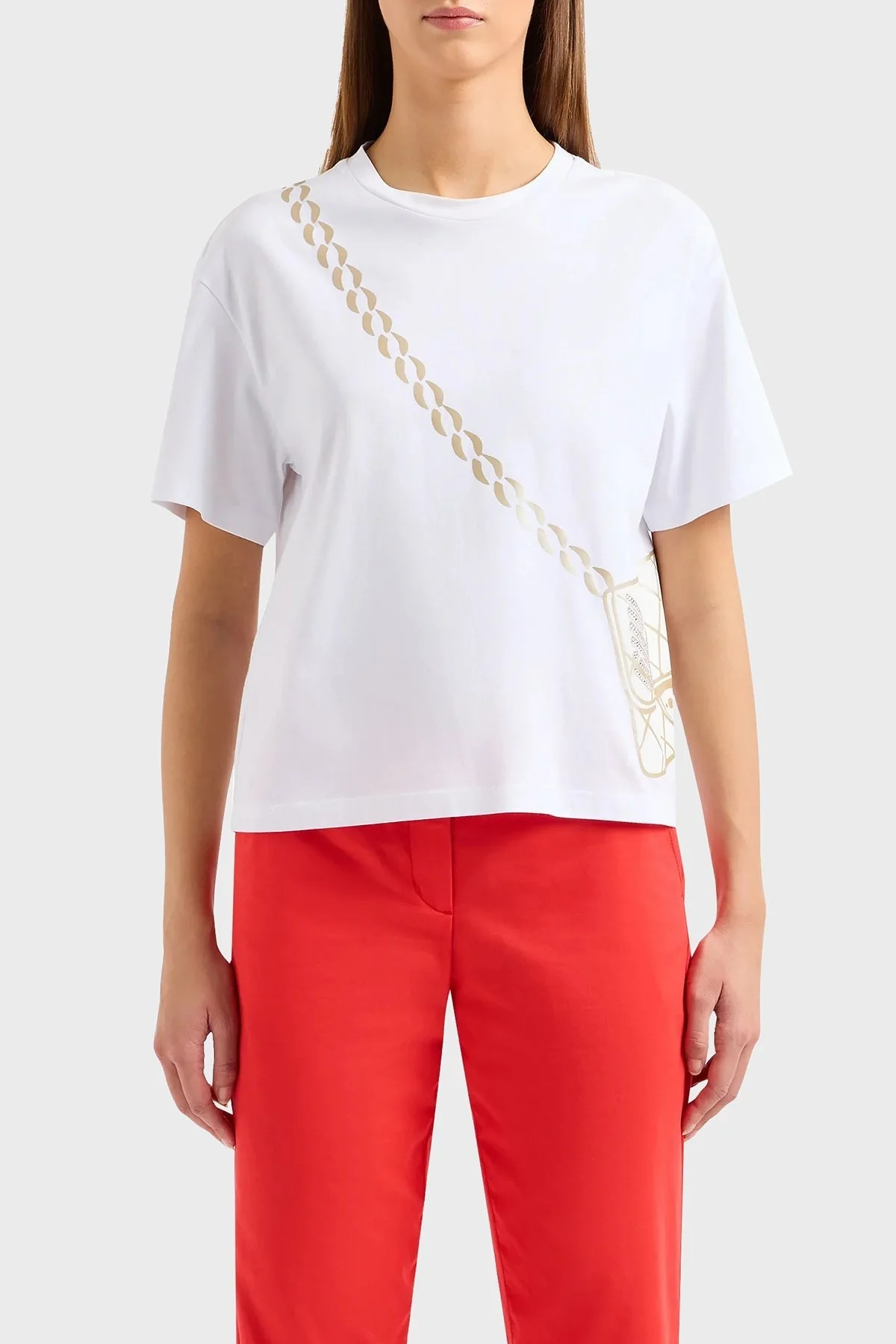 Emporio Armani Organik Pamuklu Boxy Fit Bisiklet Yaka Bayan T Shirt 3D2T7E 2J4EZ 0100 BEYAZ - 1