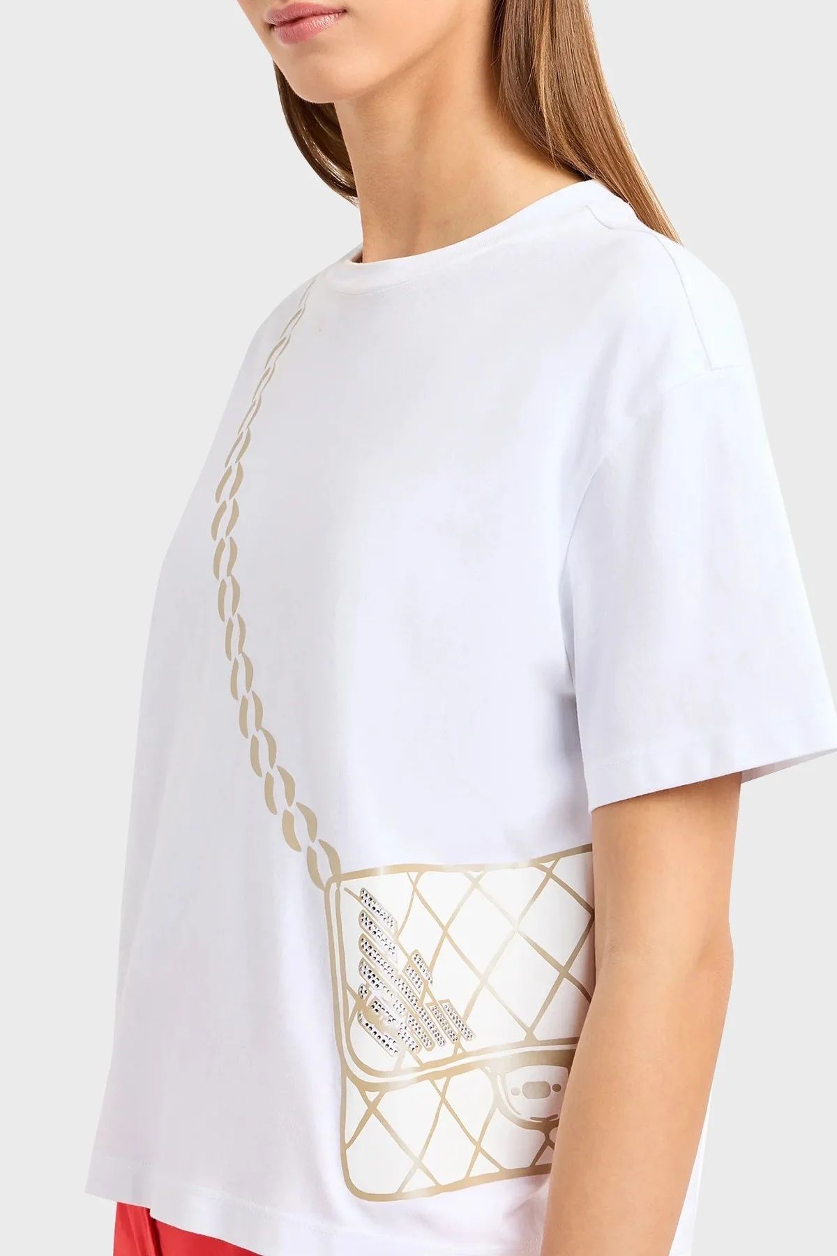 Emporio Armani Organik Pamuklu Boxy Fit Bisiklet Yaka Bayan T Shirt 3D2T7E 2J4EZ 0100 BEYAZ - 3