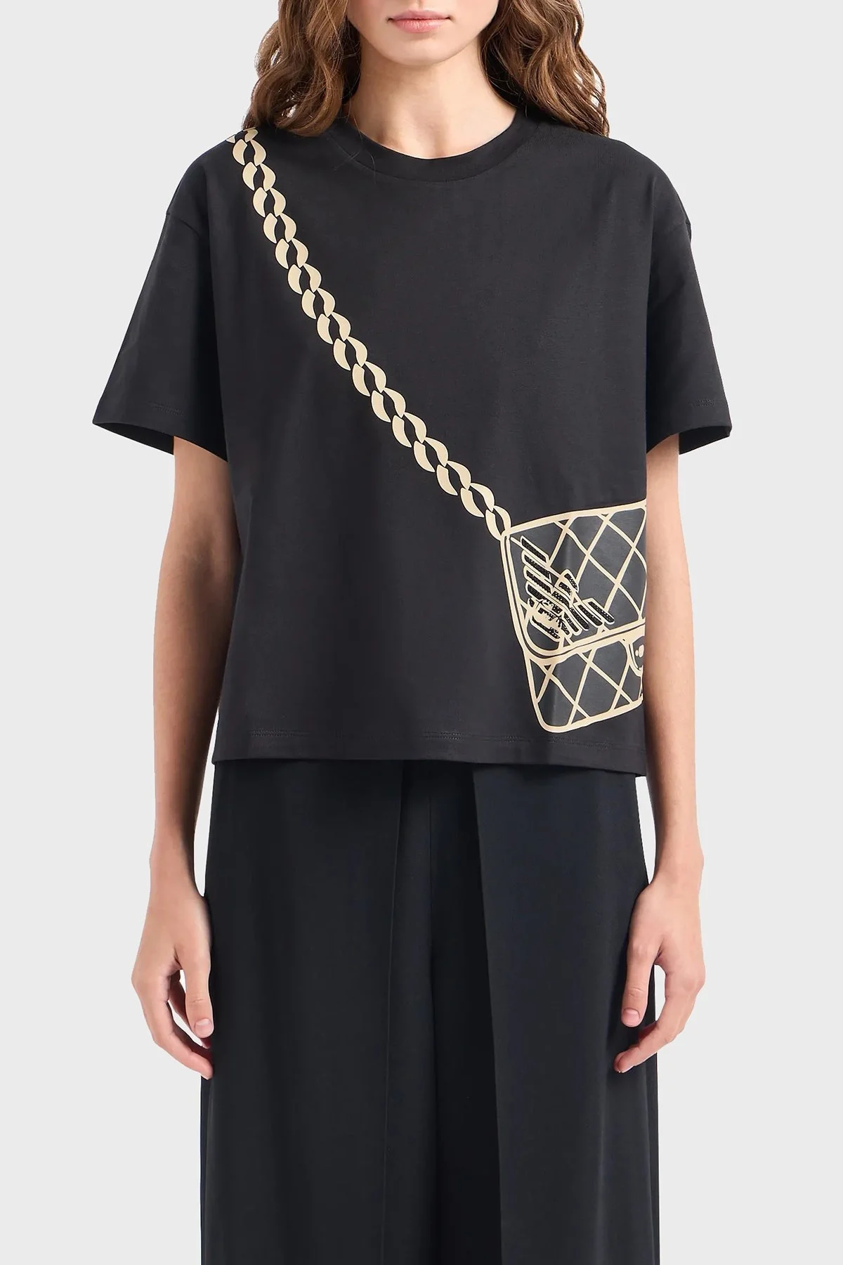 Emporio Armani Organik Pamuklu Boxy Fit Bisiklet Yaka Bayan T Shirt 3D2T7E 2J4EZ 0999 SİYAH - 1