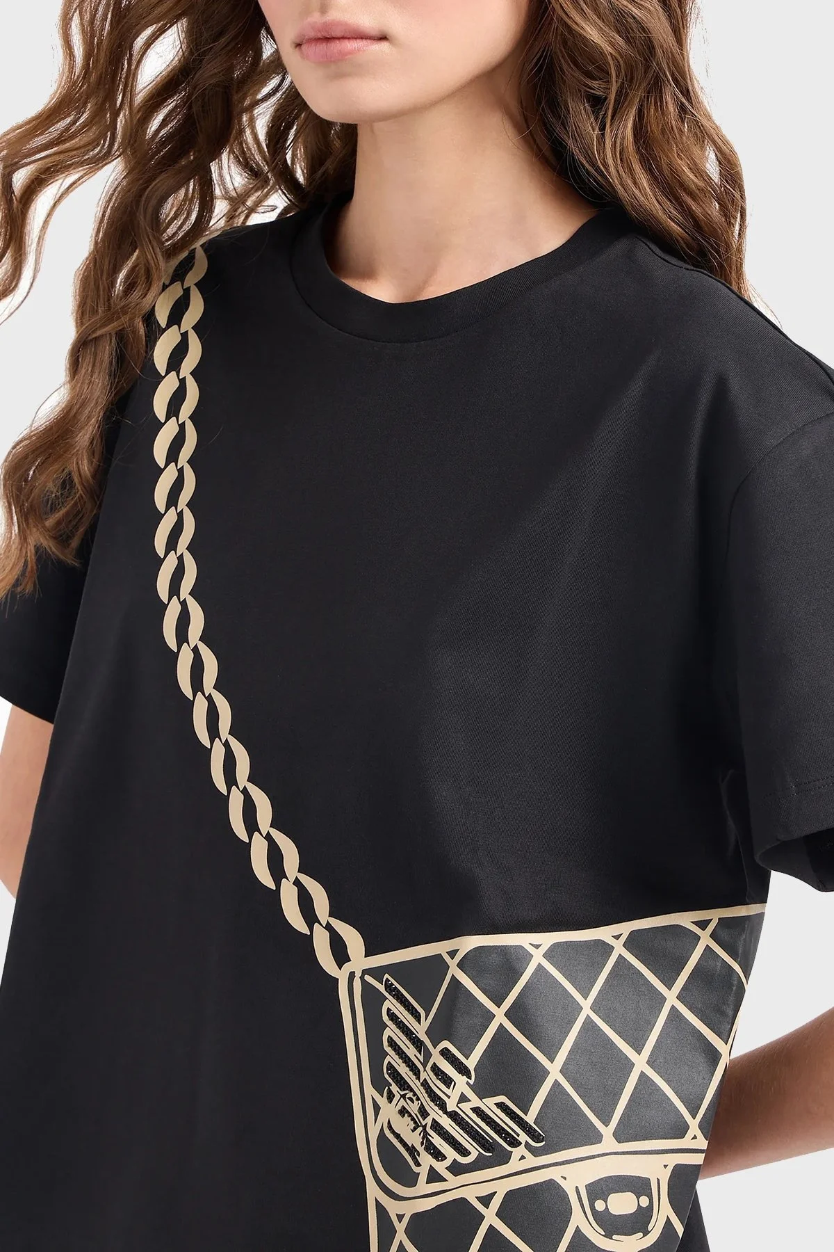 Emporio Armani Organik Pamuklu Boxy Fit Bisiklet Yaka Bayan T Shirt 3D2T7E 2J4EZ 0999 SİYAH - 4