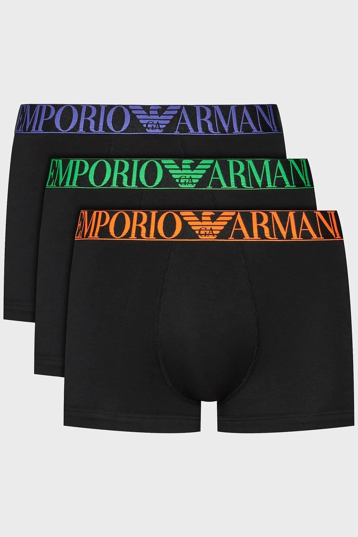 Emporio Armani Organik Pamuklu Esnek 3 Pack Erkek Boxer 111357 4R726 29821 Turuncu-Mor-Yeşil - 1