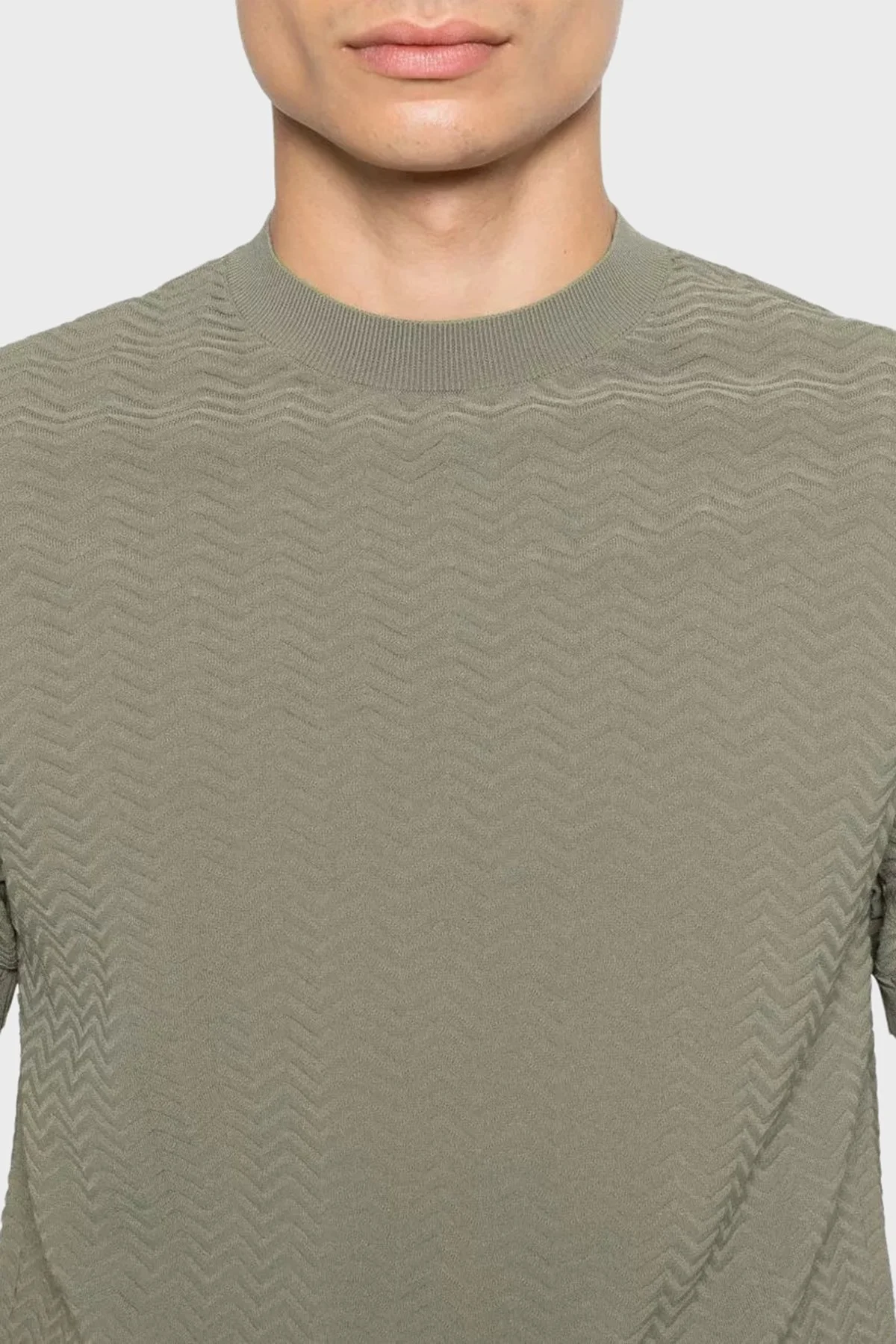 Emporio Armani Özel Kabartmalı Slim Fit Yuvarlak Yaka Erkek Kazak EM004671 AF23759 U6183 HAKİ - 3