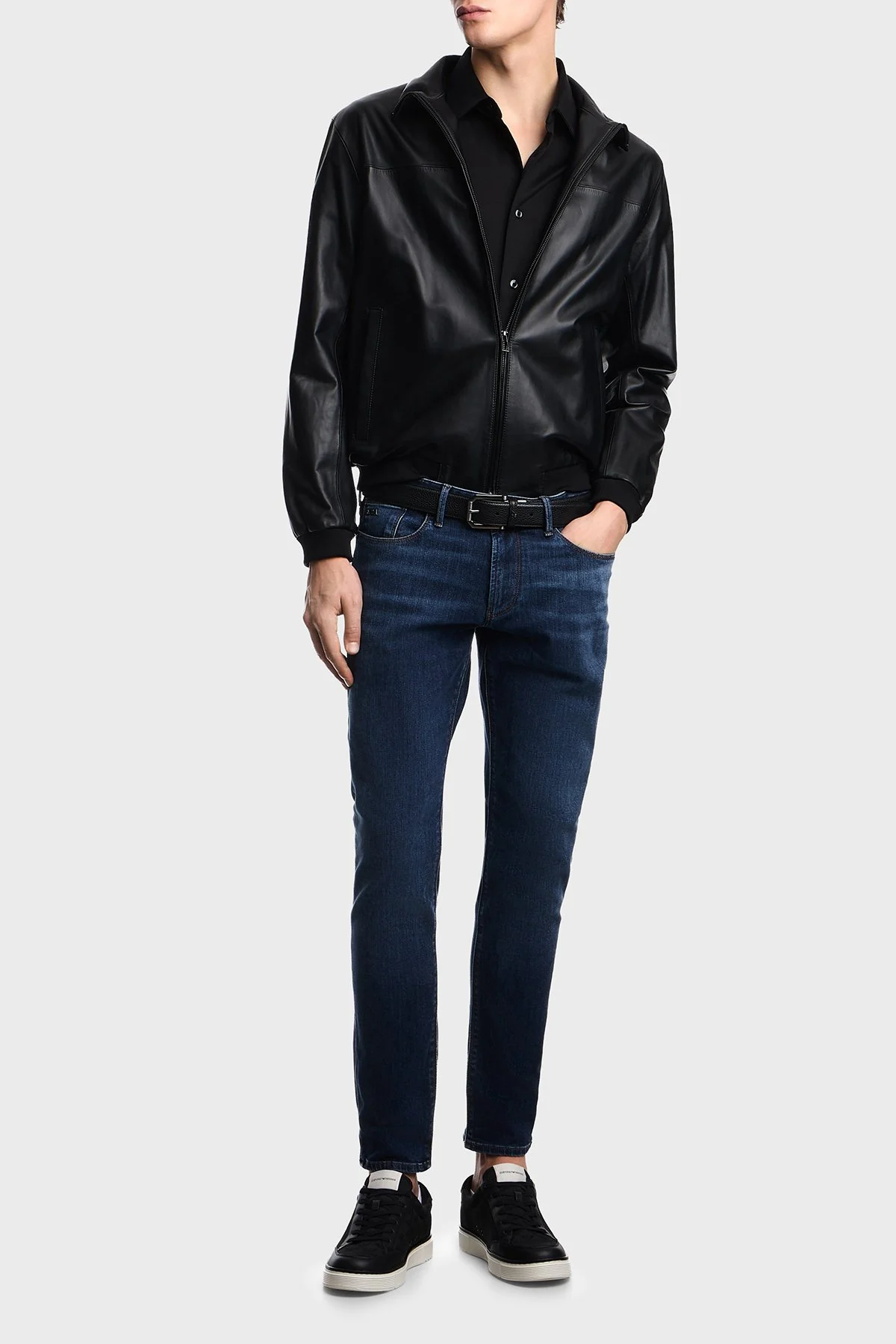 Emporio Armani Pamuk Karışım Slim Fit Logolu Uzun Kollu Erkek Gömlek EM004604 AF10017 UC001 SİYAH - 2