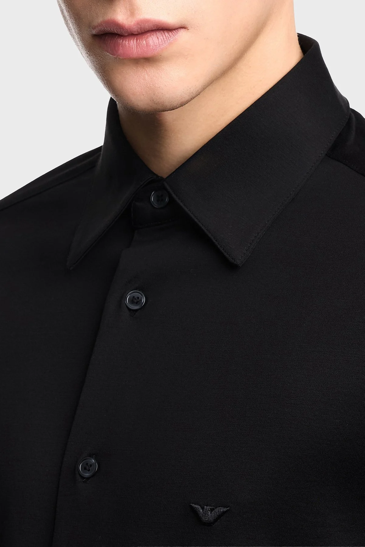 Emporio Armani Pamuk Karışım Slim Fit Logolu Uzun Kollu Erkek Gömlek EM004604 AF10017 UC001 SİYAH - 4