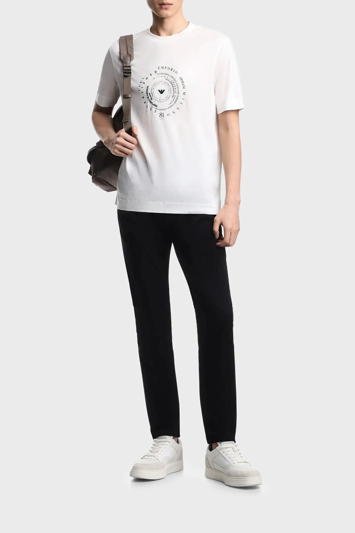 Emporio Armani Pamuk Karışımlı Baskılı Bisiklet Yaka Erkek T Shirt EM004995 AF13747 U0003 BEYAZ - 2