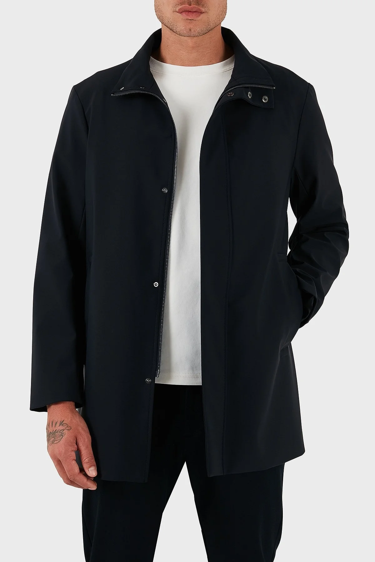 Emporio Armani Pamuk Karışımlı Dik Yaka Regular Fit Erkek Trençkot 8N1L81 1NZAZ 0920 LACİVERT - 1