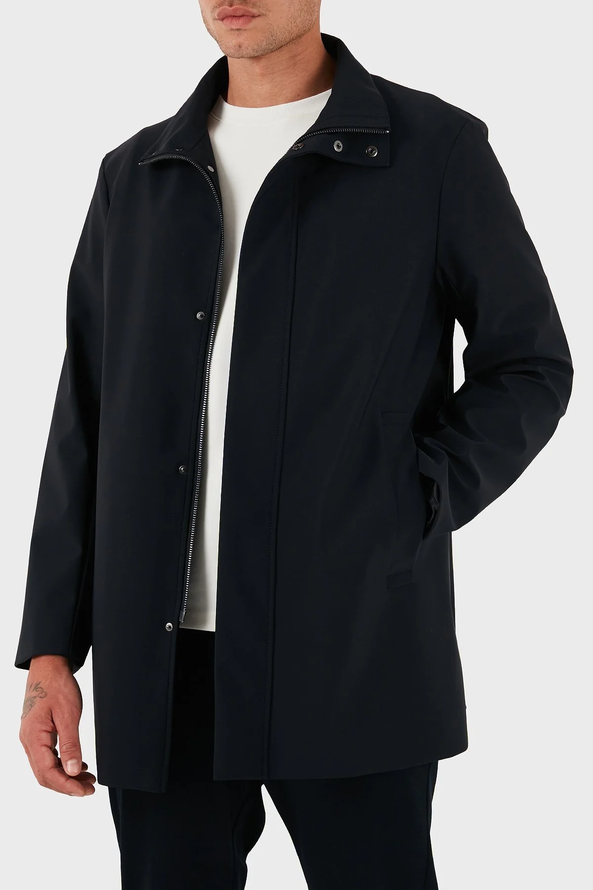 Emporio Armani Pamuk Karışımlı Dik Yaka Regular Fit Erkek Trençkot 8N1L81 1NZAZ 0920 LACİVERT - 3