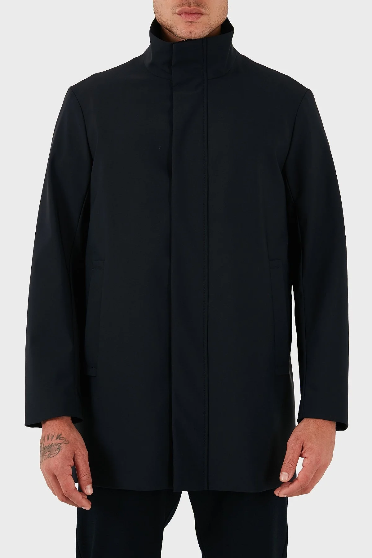 Emporio Armani Pamuk Karışımlı Dik Yaka Regular Fit Erkek Trençkot 8N1L81 1NZAZ 0920 LACİVERT - 4